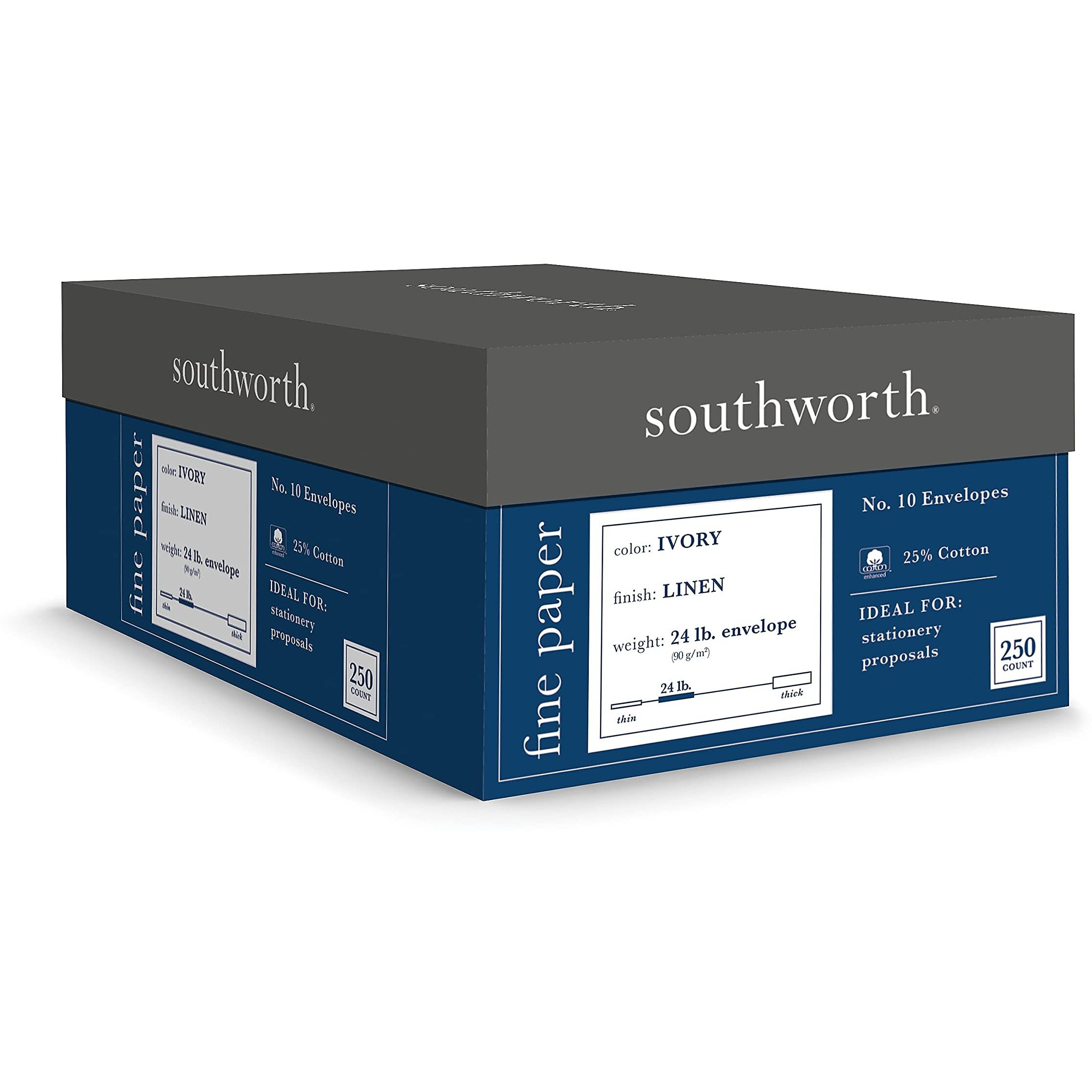 Southworth J56410 25% Cotton 10 Envelope Ivory 24 Lbs. Linen 250/Box Fsc