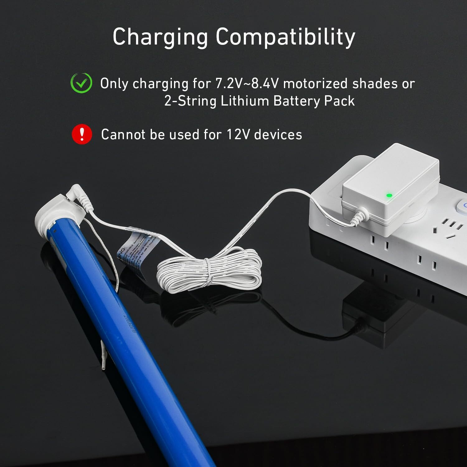 Rollerhouse 8.4V 1A Li-Ion Battery Charger Power Adapter For 7.2V,7.4V 8.4V Device, With Led Indicator 3.5X1.35Mm Male Plug Connector, L118", White