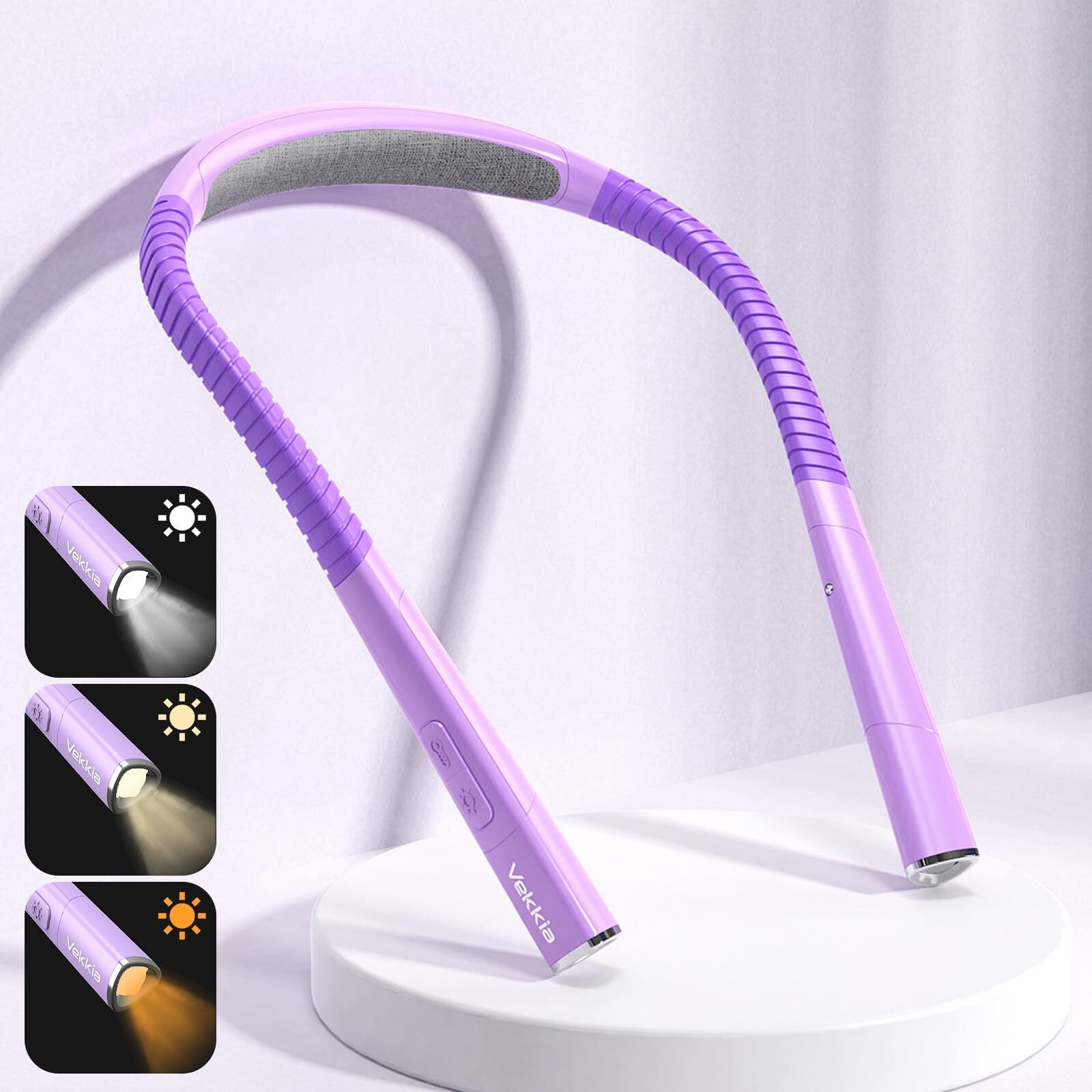Vekkia Led Neck Reading Light Rechargeable, Book Lights For Reading At Night, 3 Colors&5 Brightness Adjustable,Long Lasting.Reading Lights For Books In Bed, Neck Light For Knitting,Reading& Repairing