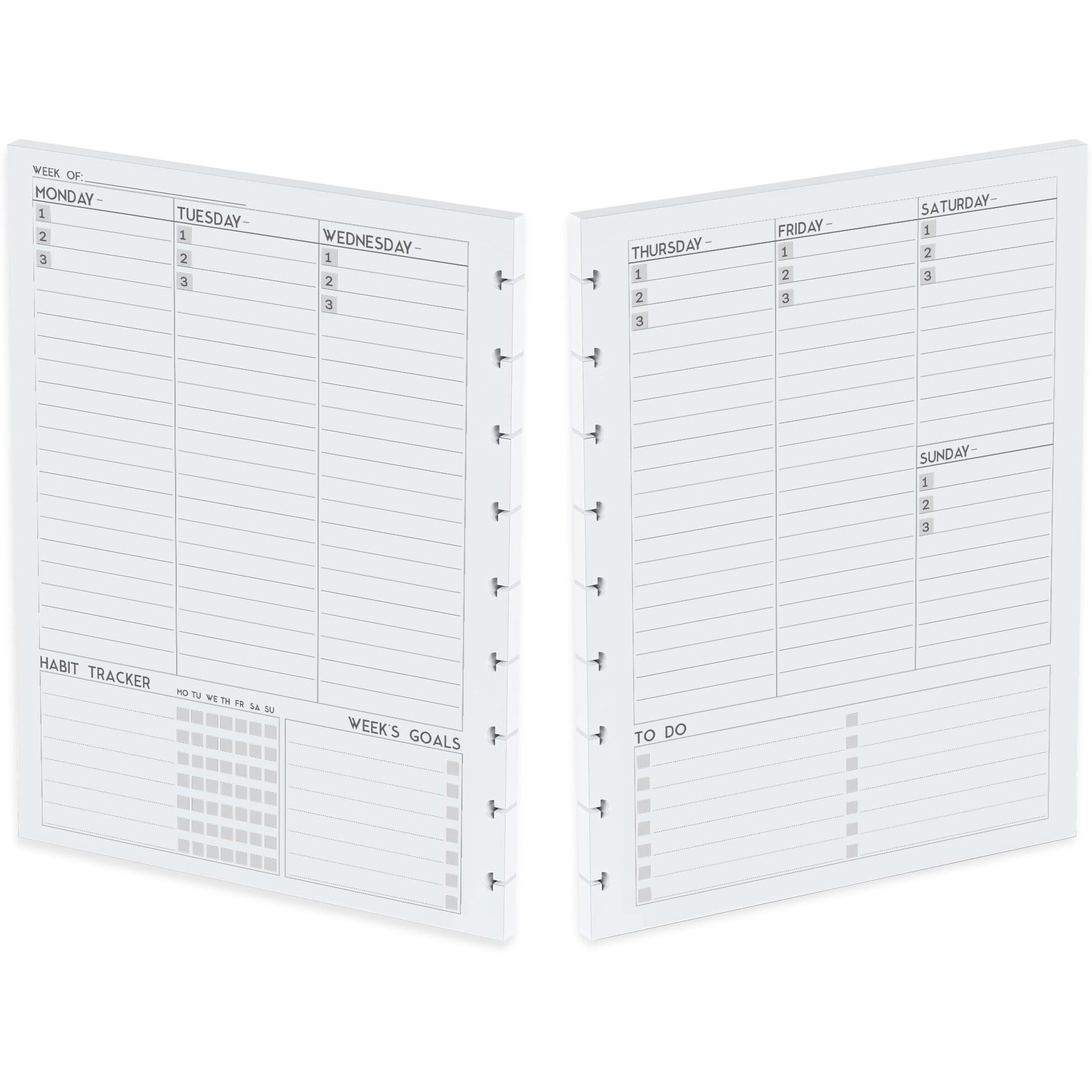 Discbound Undated Weekly Plan Paper Refill, 120 Gsm, 80 Sheets/160 Pages, Happy Planner 9 Disc Pre-Punched Inserts, Loose Leaf, White, 7 Inch X 9.25 Inch, To-Do, Notes, Habit Tracker, And Scheduling