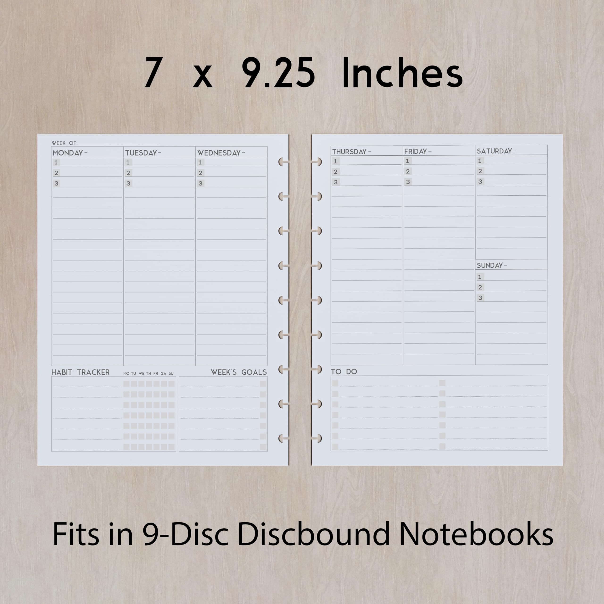 Discbound Undated Weekly Plan Paper Refill, 120 Gsm, 80 Sheets/160 Pages, Happy Planner 9 Disc Pre-Punched Inserts, Loose Leaf, White, 7 Inch X 9.25 Inch, To-Do, Notes, Habit Tracker, And Scheduling