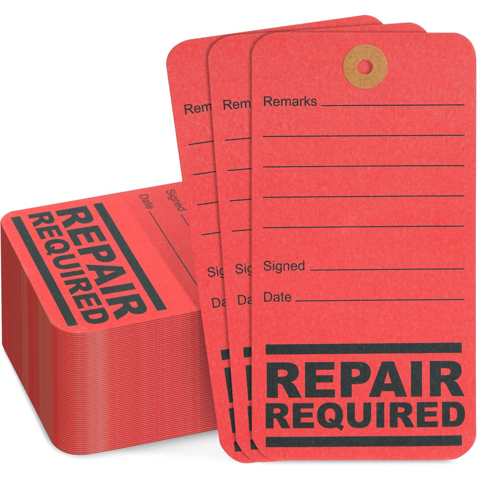 100-Pack Repair Required Tags, Red Service Tags For Broken Equipment, Maintenance, Production Machinery Notice Label Signs For Office, Warehouse, Construction (3X5.7 Inch)