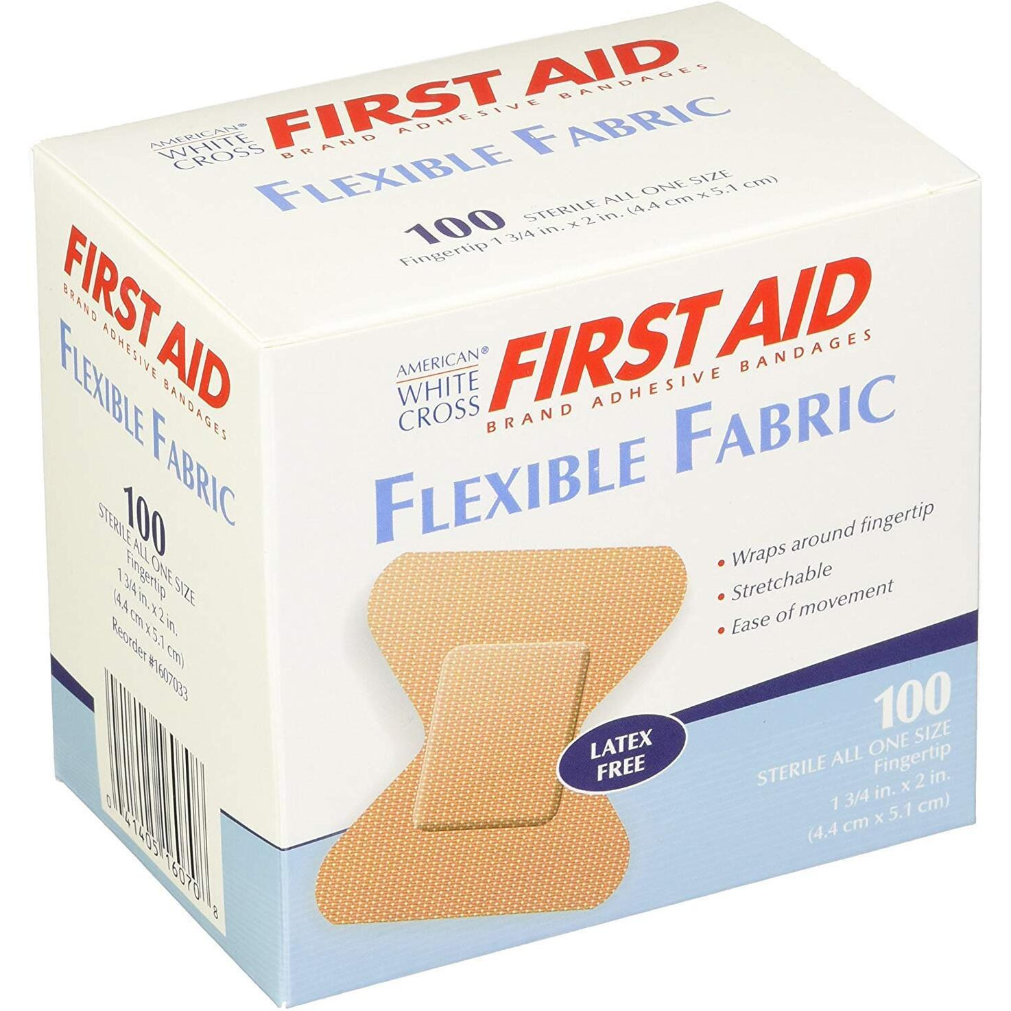 American White Cross Soft Flexible Fabric Bandages, 2" Fingertip, Box Of 100