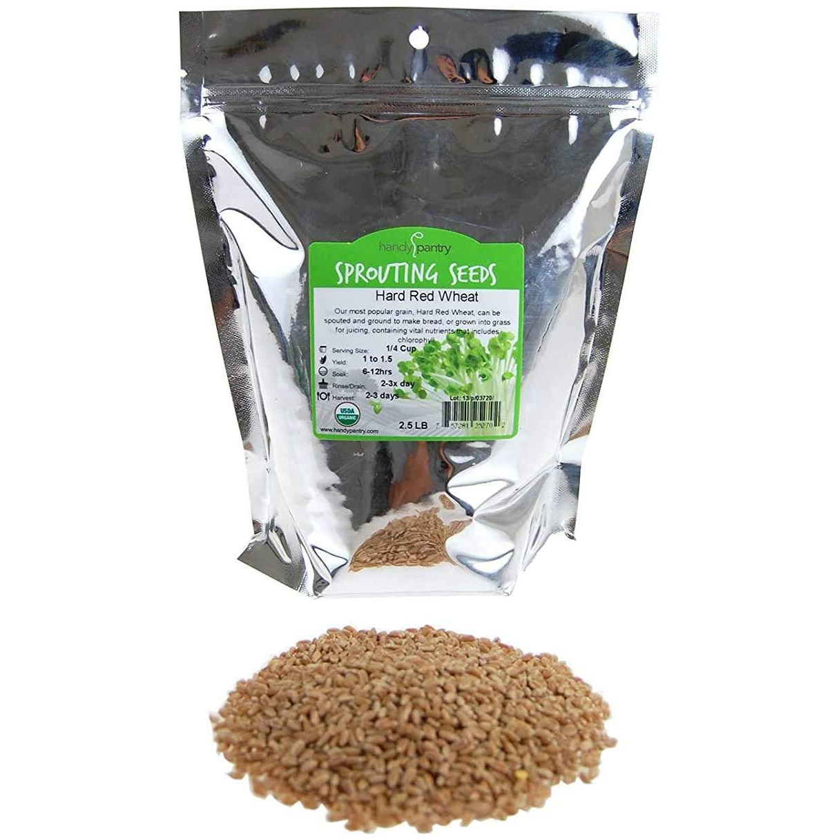 Handy Pantry Organic Wheatgrass Seeds - For Wheat Grass, Cat Grass, Food Storage & More - Hard Red Wheat (2.5 Pounds)