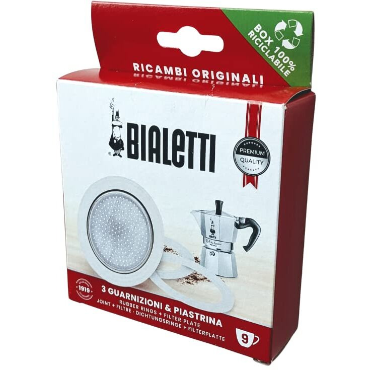 Bialetti Bia640310 Pack Of 3 Gaskets + 1 Plate, Tz.9, Stainless Steel