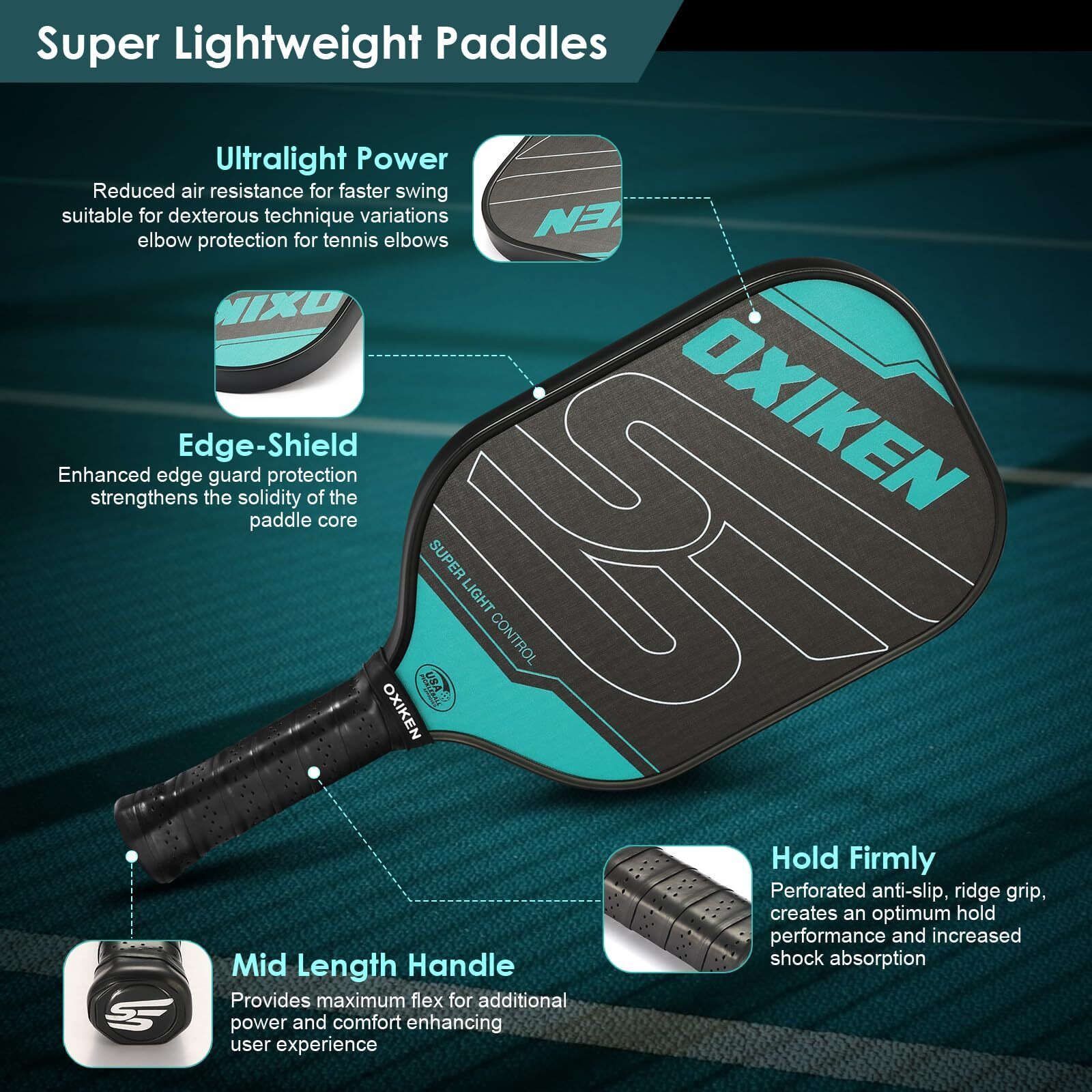 Oxiken 16 Mm Pickleball Paddles Usapa Approved T700 Carbon Fiber Surface (Cfs) 8.3Oz Pickle Paddle, Thermoformed High Grit & Spin, 5.5 Elongated Handle, Anti Slip Sweat Absorbing Grip With Cover Case