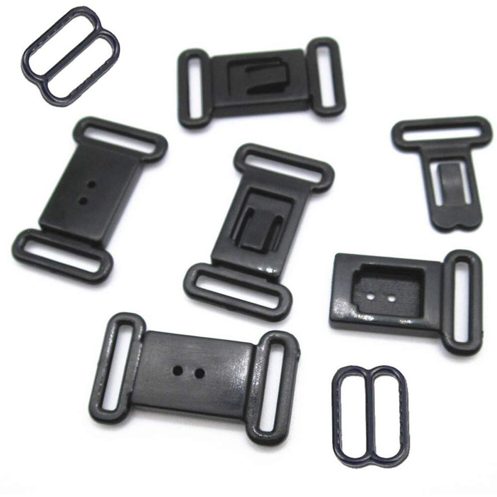 50 Sets Adjustable Bow Tie Clips Plastic Snap Buckles Hook Fastener For Necktie Strap (Black)
