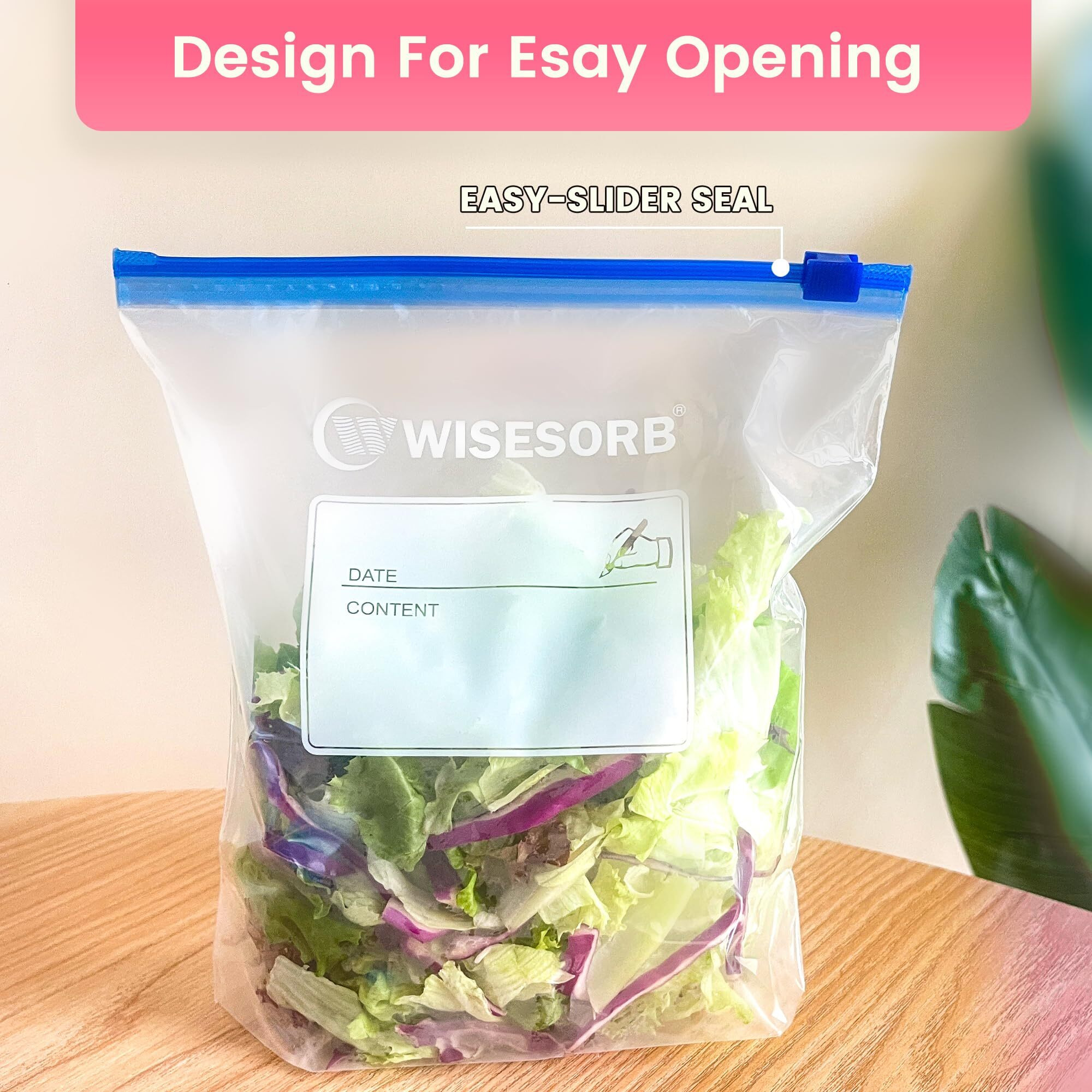 Wisefresh Gallon 45 Count Food Storage Slider Bags For Preserve Freshness & Protect Flavor (45 Count/Pack, 1 Pack)