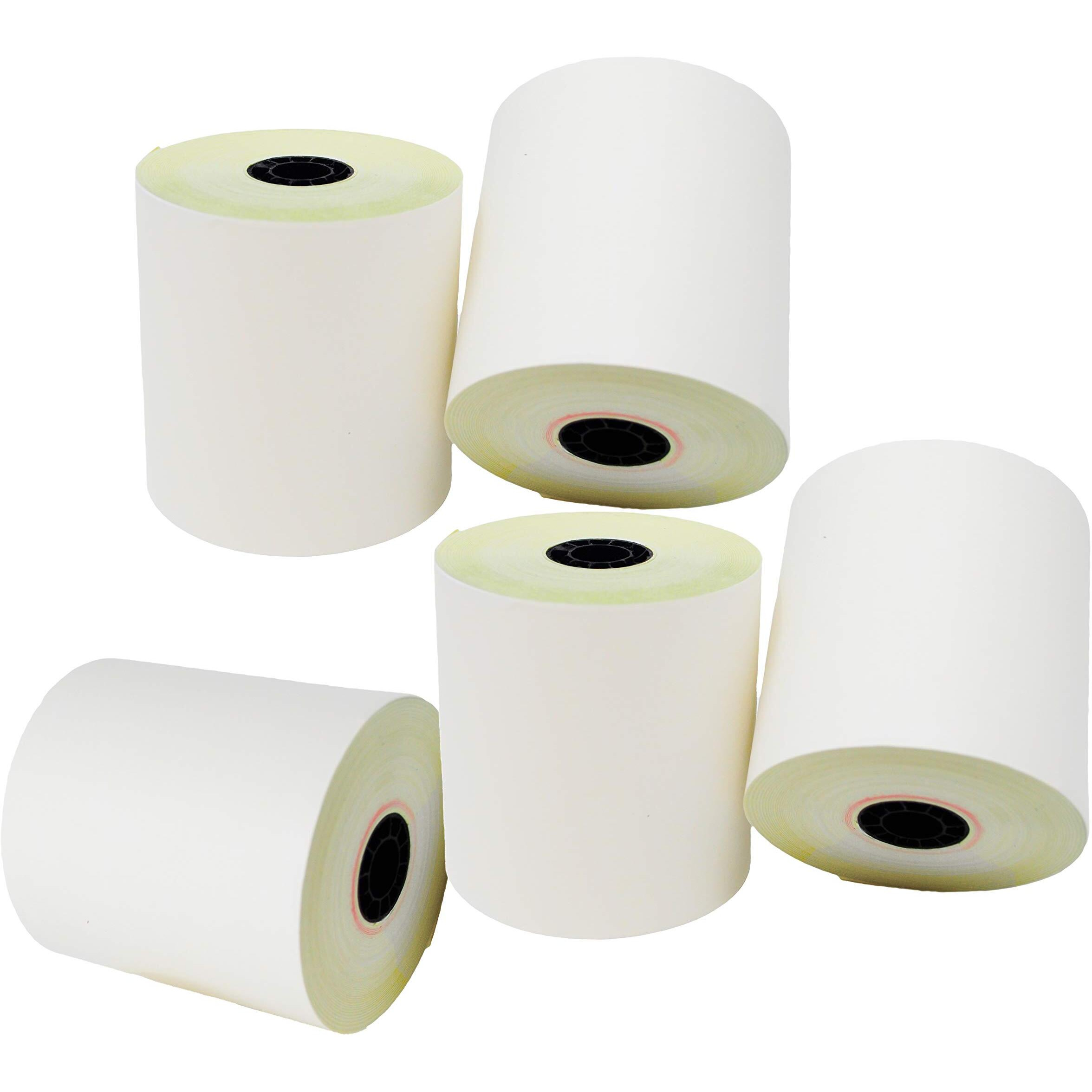 (5 Rolls) 3'' X 90' White/Canary 2 Ply Carbonless Kitchen Printer Paper Cash Register Receipt Rolls For Sp2000, Up389, 480, 220, 250, 900, 07901, 07706