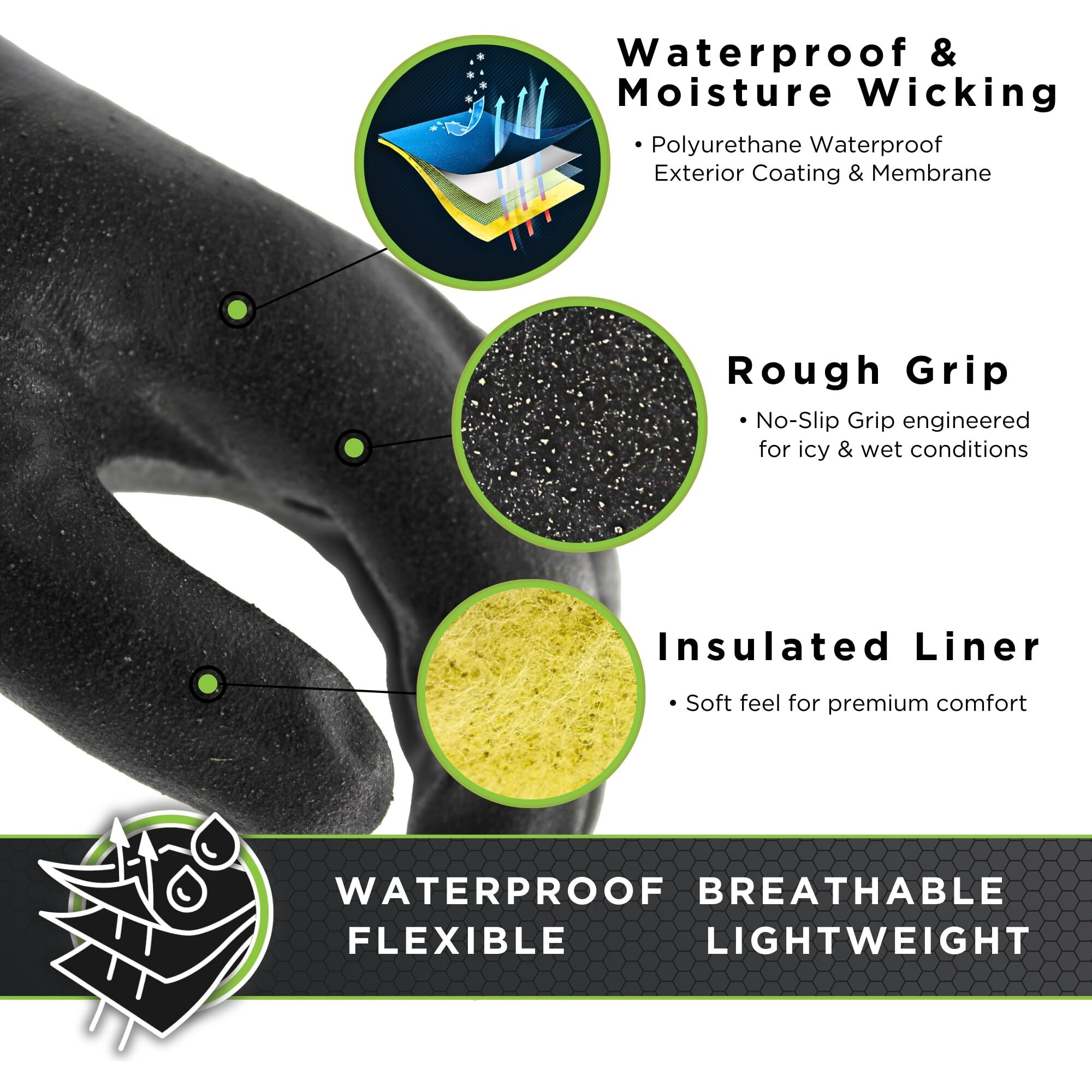 Showa 282-02 Waterproof Breathable Insulated Winter Snow Sports Glove With Extended Cuff, Xx-Large (1 Pair), Black