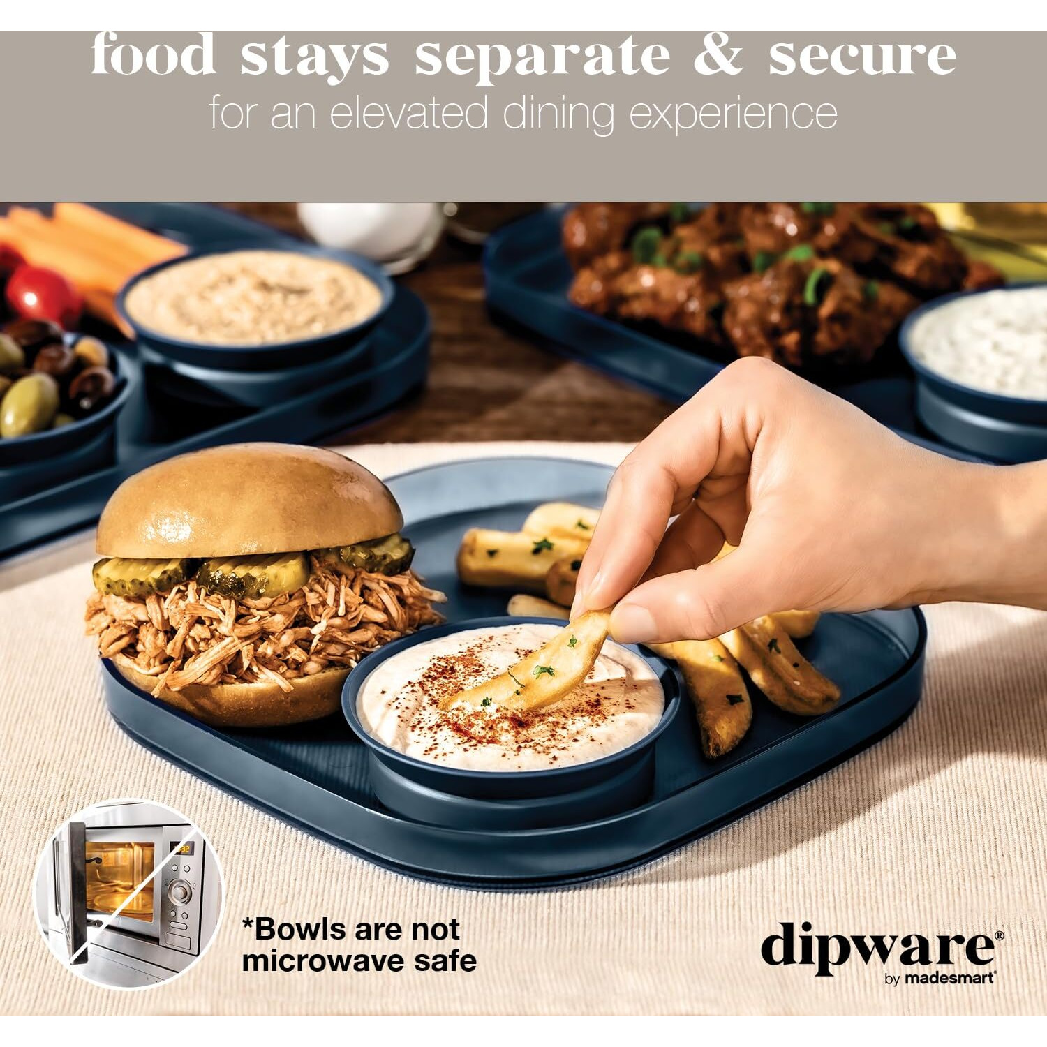Madesmart Dipware Dinner Plate With Collapsible And Removable Dip Bowl For Meals And Appetizers Reusable Serving Plate With Multipurpose Bowl, Translucent Midnight, Small