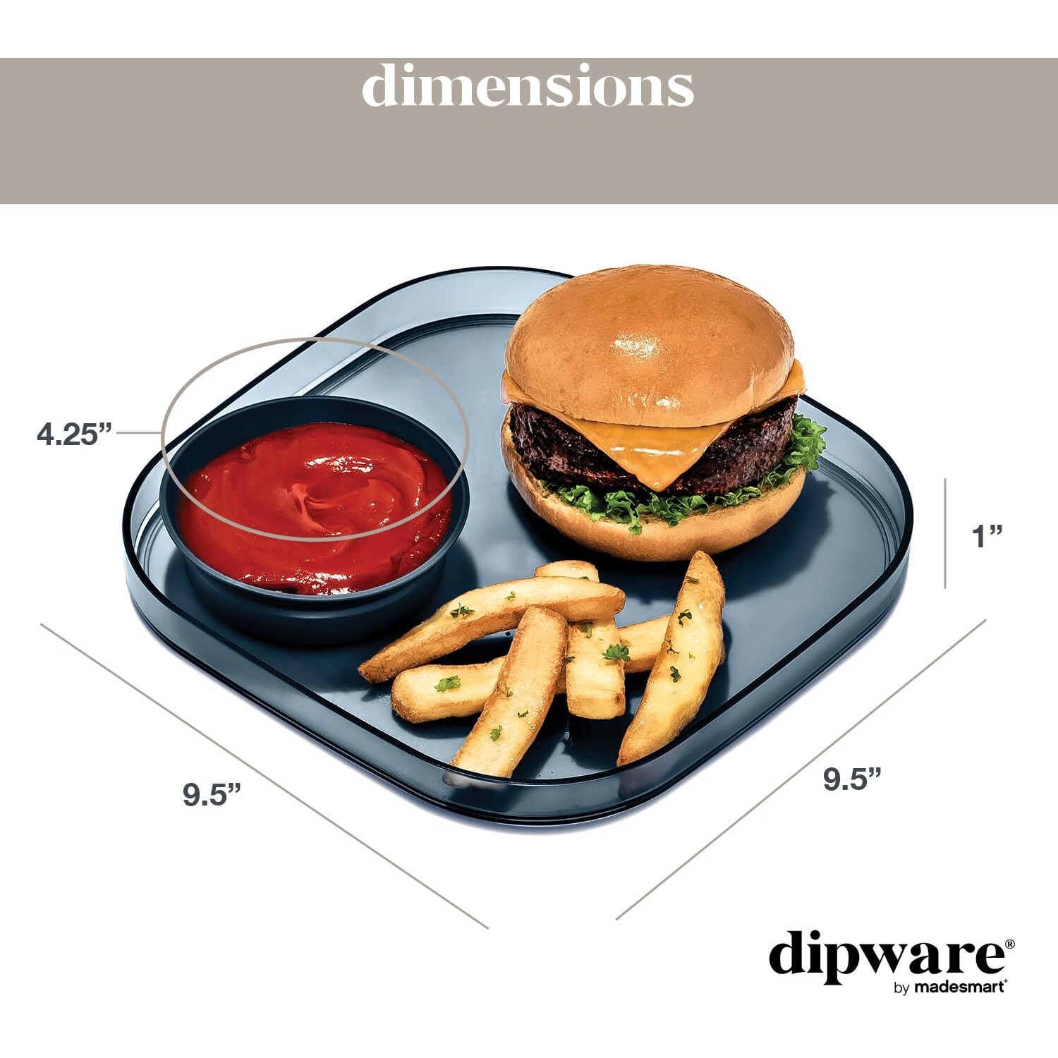 Madesmart Dipware Dinner Plate With Collapsible And Removable Dip Bowl For Meals And Appetizers Reusable Serving Plate With Multipurpose Bowl, Translucent Midnight, Small