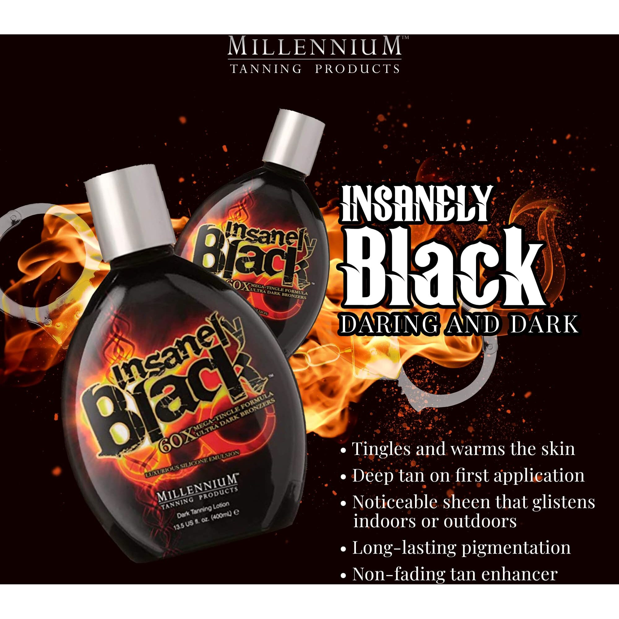 Millennium Tanning Insanely Black 60X, Mega Tingle Dark Tanning Lotion, 13.5 Ounces