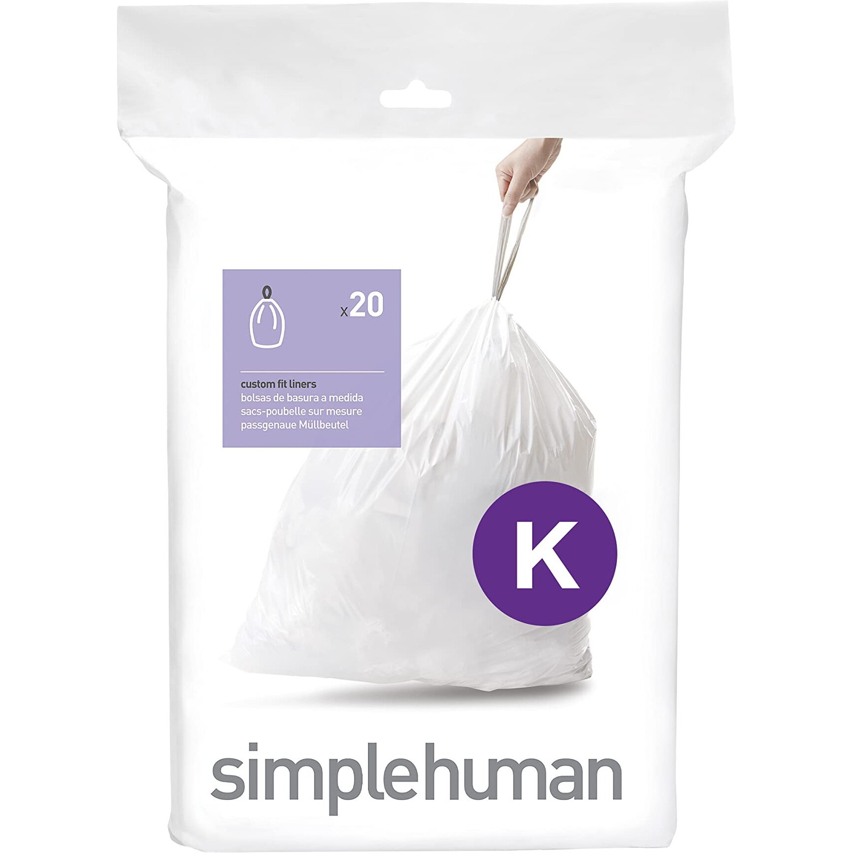 Simplehuman Code K Custom Fit Drawstring Trash Bags In Dispenser Packs, 20 Count, 35-45 Liter / 9-12 Gallon, White