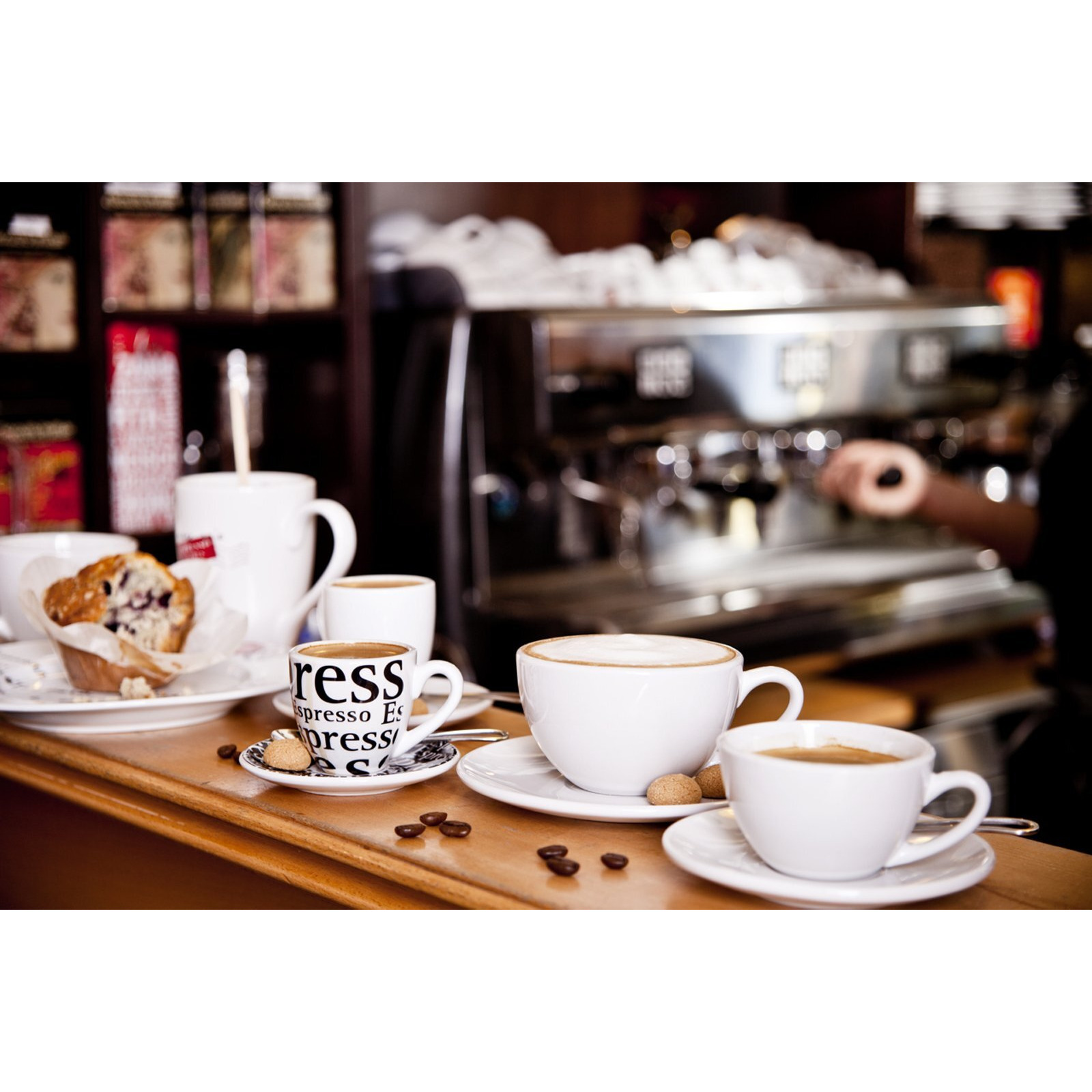 Konitz Coffee Bar Coffee Cups And Saucers, 7-Ounce, White, Set Of 4