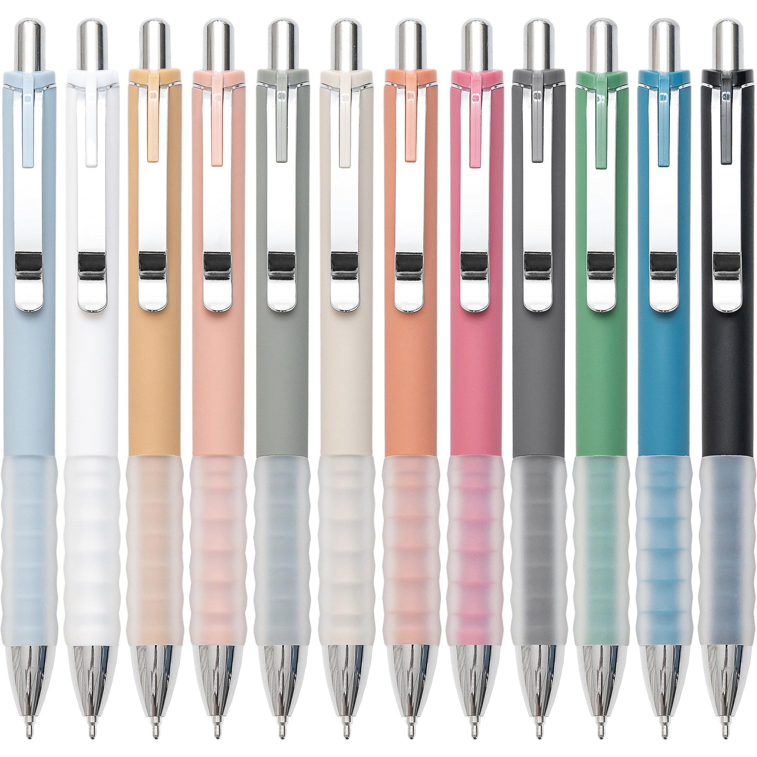 Linbsunne Ballpoint Pens Black Medium Point 1Mm Pen With Super Soft Grip Ball Point Pen For Men Women Retractable Pens (Silver-12 Pcs)