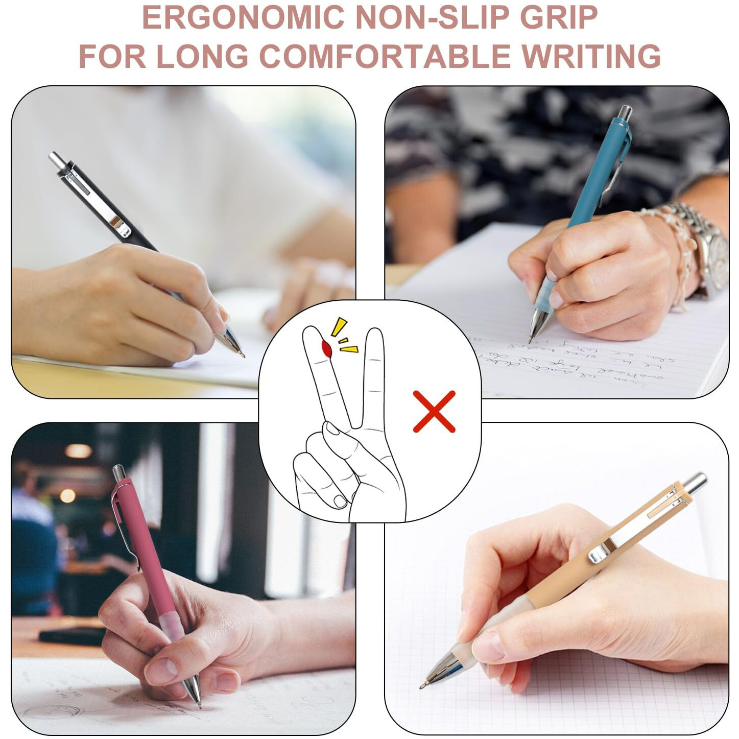 Linbsunne Ballpoint Pens Black Medium Point 1Mm Pen With Super Soft Grip Ball Point Pen For Men Women Retractable Pens (Silver-12 Pcs)