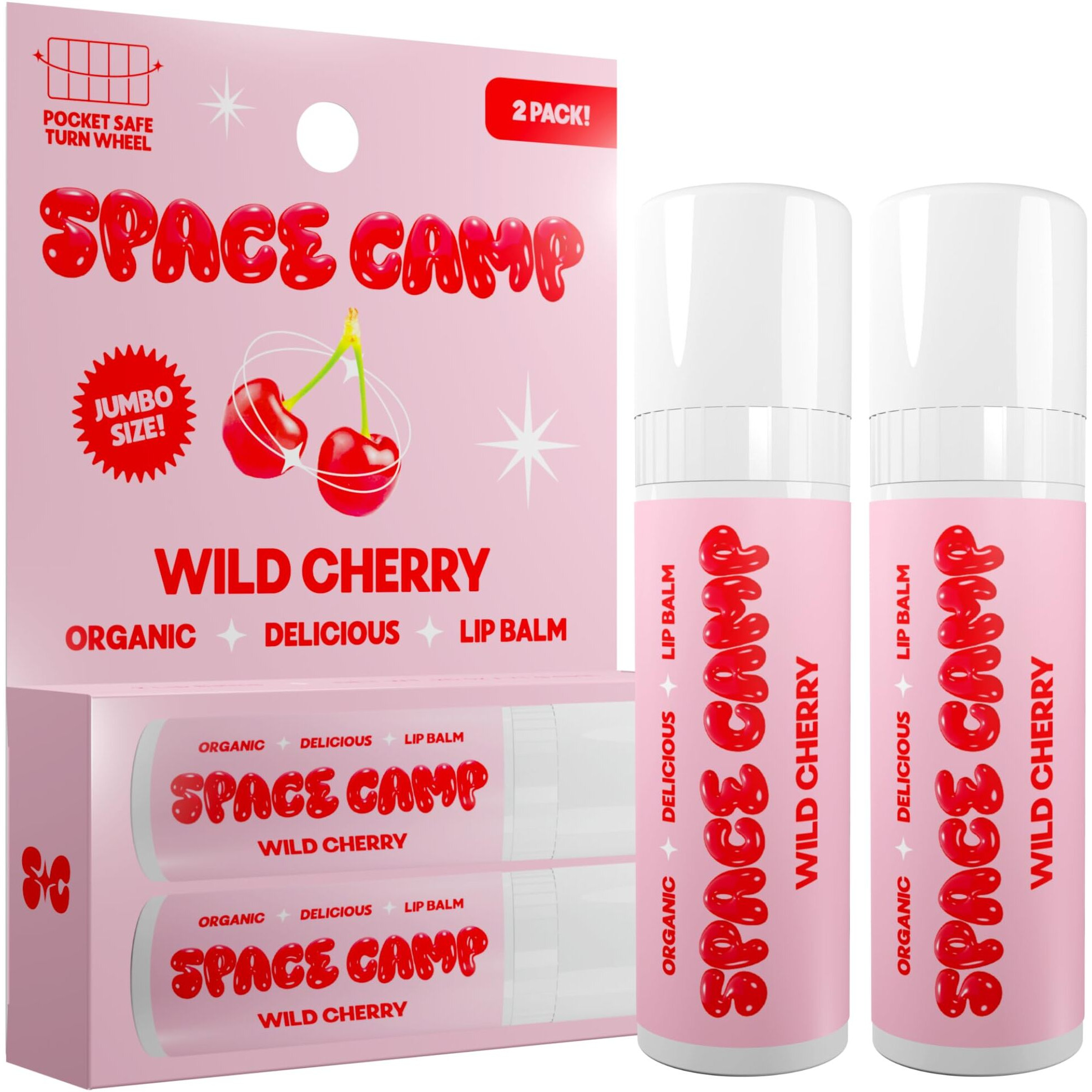 Space Camp Wellness Jumbo Lip Balm - Wild Cherry Organic Flavored Balm (2 Pack)