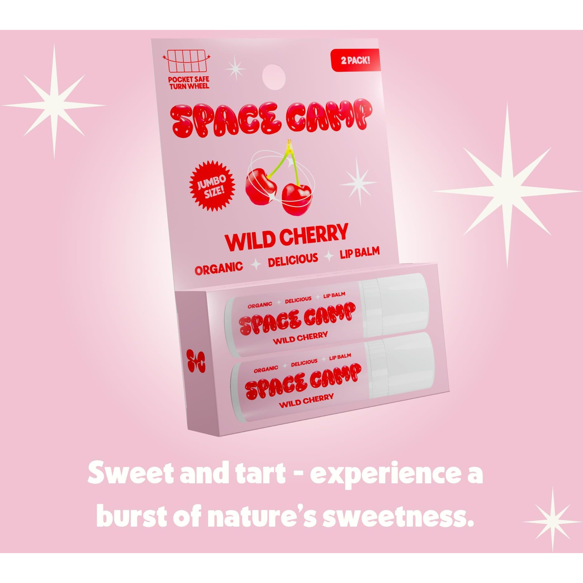 Space Camp Wellness Jumbo Lip Balm - Wild Cherry Organic Flavored Balm (2 Pack)