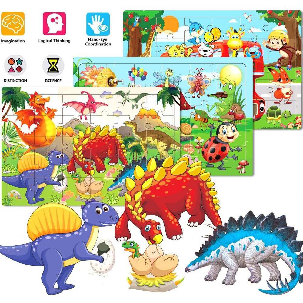 Wooden Jigsaw Puzzles For Kids Ages 3-5 Year Old 30 Piece Colorful Wooden Puzzles For Toddler Children Learning Educational Puzzles Toys For Boys And Girls Set For Kids 3 4 5 6 Year Old (6 Puzzles)