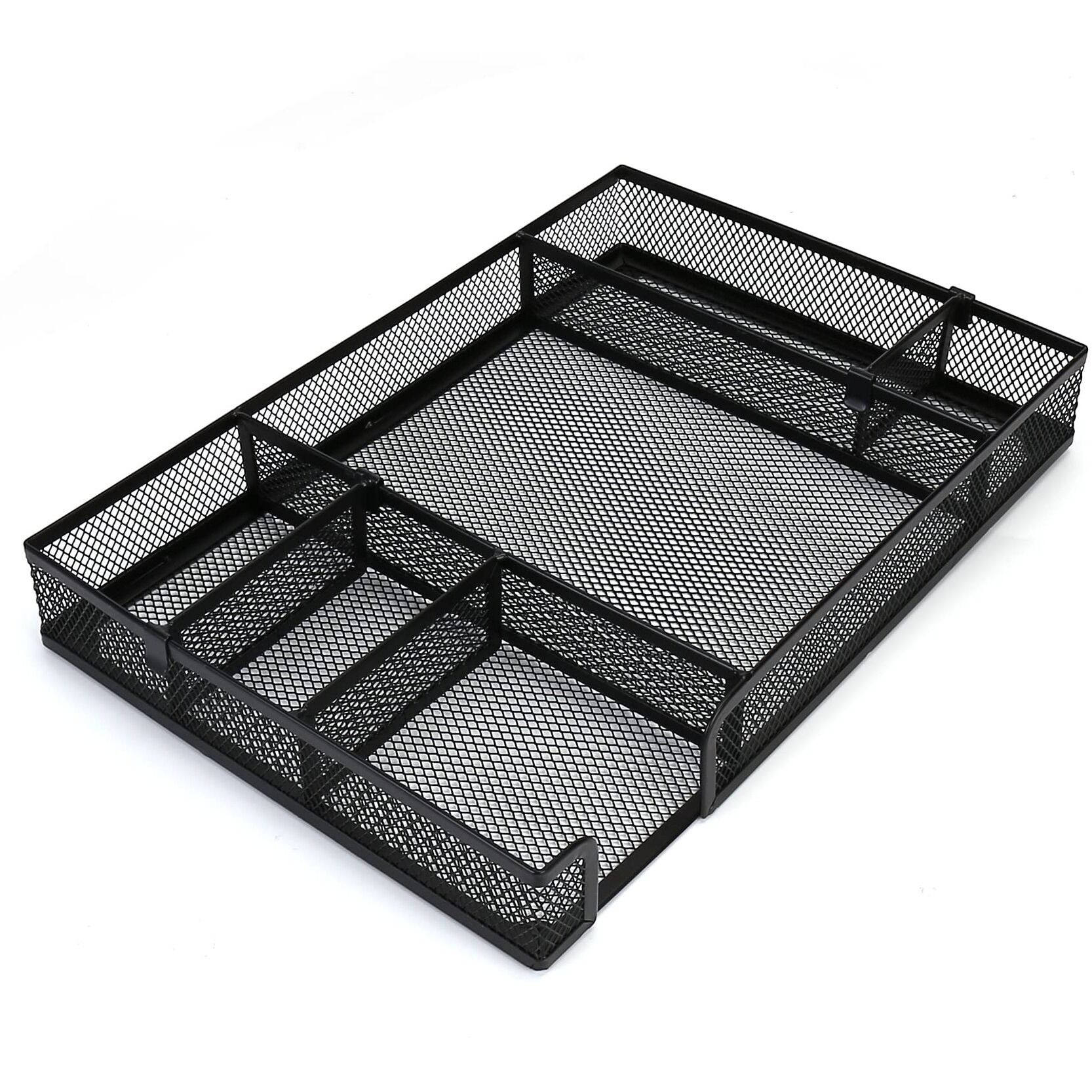 Esofficce Desk Drawer Organizer Tray With Adjustable Compartments, 6 Grid Metal Mesh Drawer, Multi-Use Desk Organizer Storage Box Set For Office,Home,School Supplies, 12.6X9X1.9 Inch