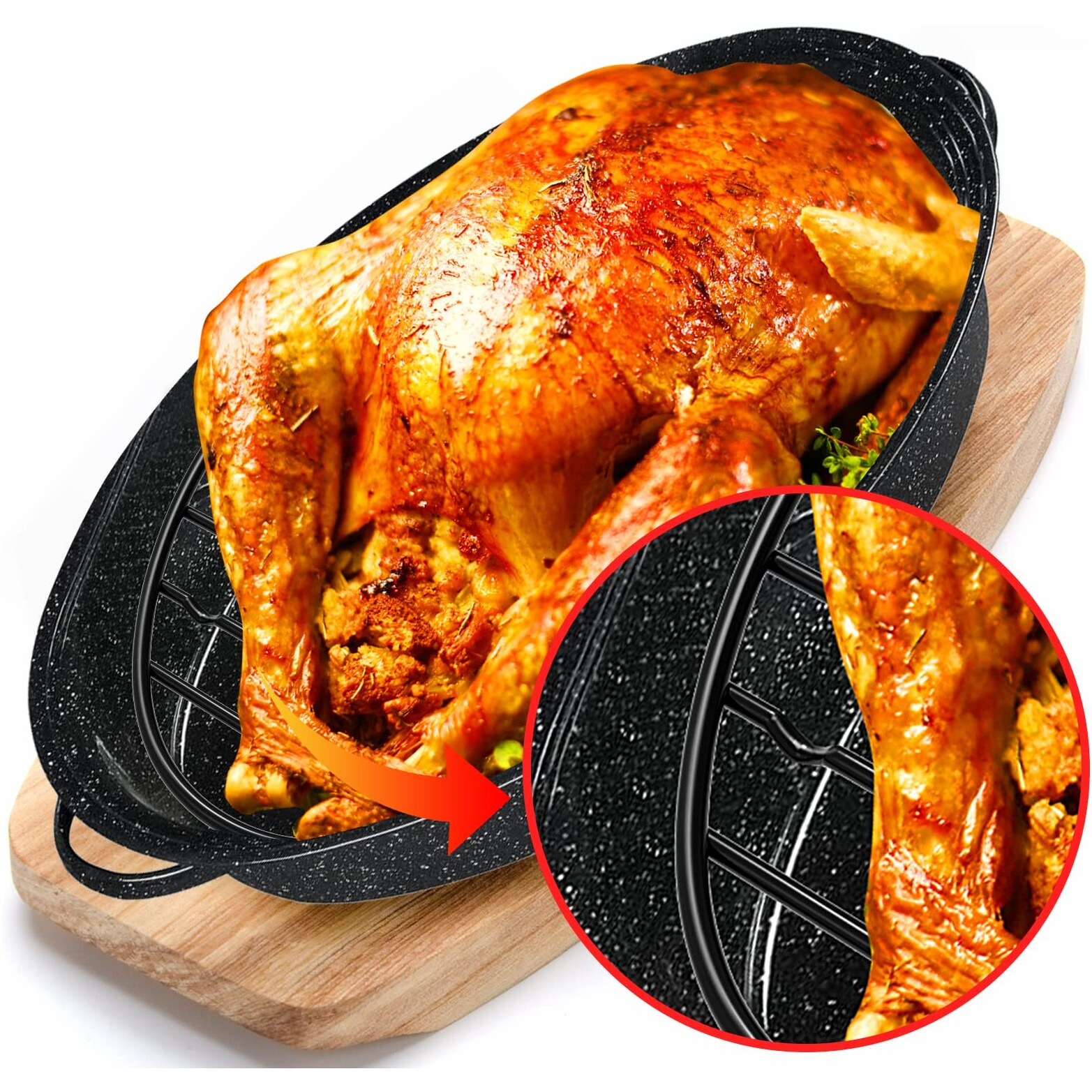 Palksky Oval Roasting Rack For 14-19 Oval Roaster Pan/Roaster Oven, 12X8.5 Inch Non-Stick Roasting Rack Black With Integrated Feet, Oven And Dishwasher Safe, Kitchen Cooling Rack For Cooking