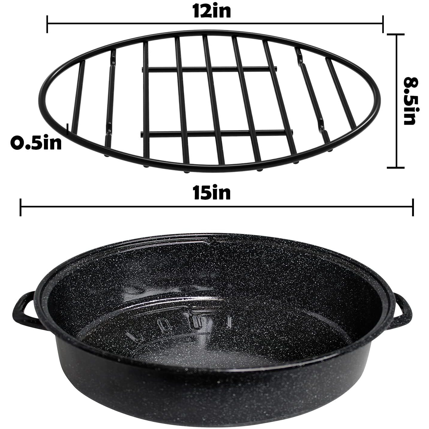 Palksky Oval Roasting Rack For 14-19 Oval Roaster Pan/Roaster Oven, 12X8.5 Inch Non-Stick Roasting Rack Black With Integrated Feet, Oven And Dishwasher Safe, Kitchen Cooling Rack For Cooking