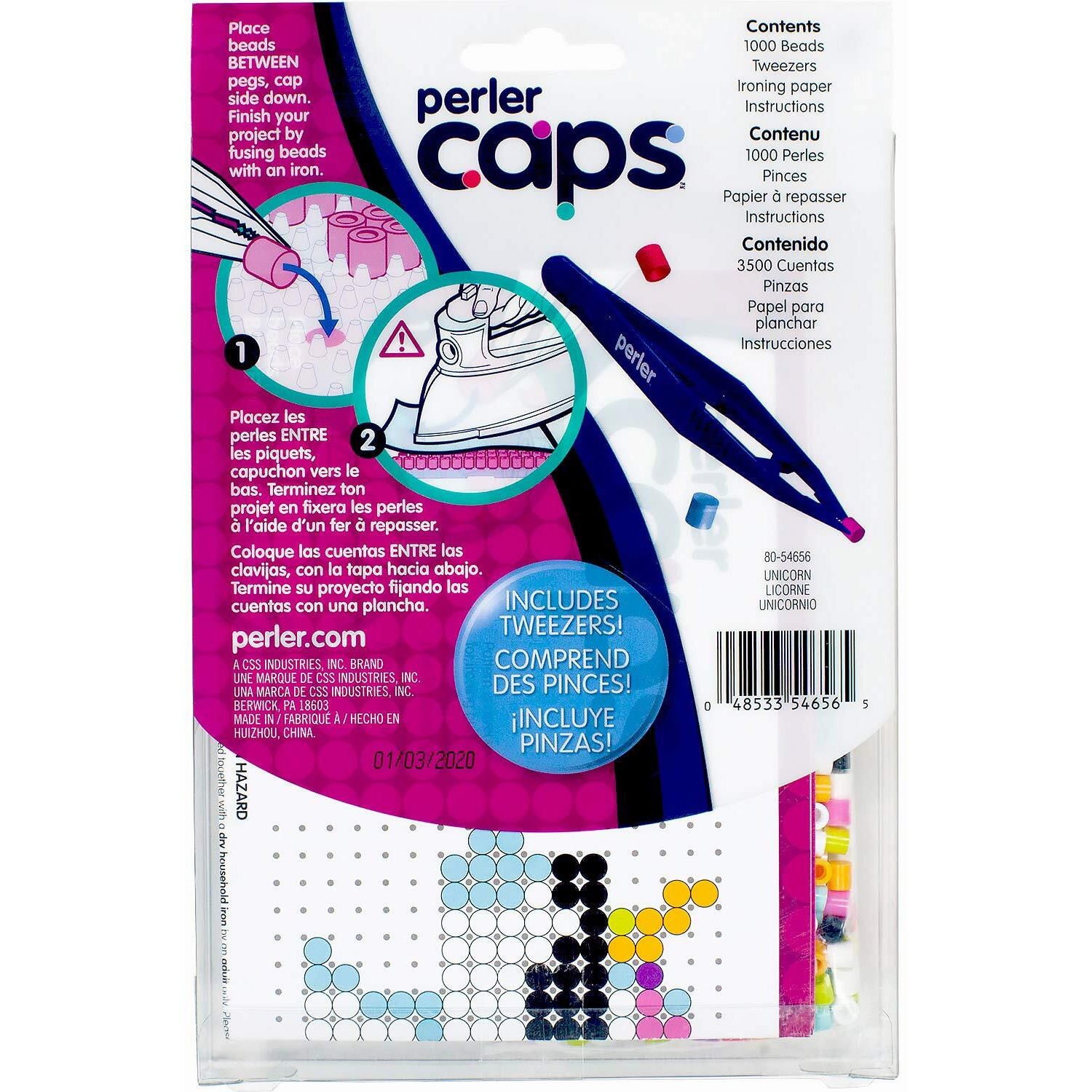 Perler 80-54656 Solid-Top Cap Fuse Beads, 1006Pcs, Unicorn Pattern Starter Kit