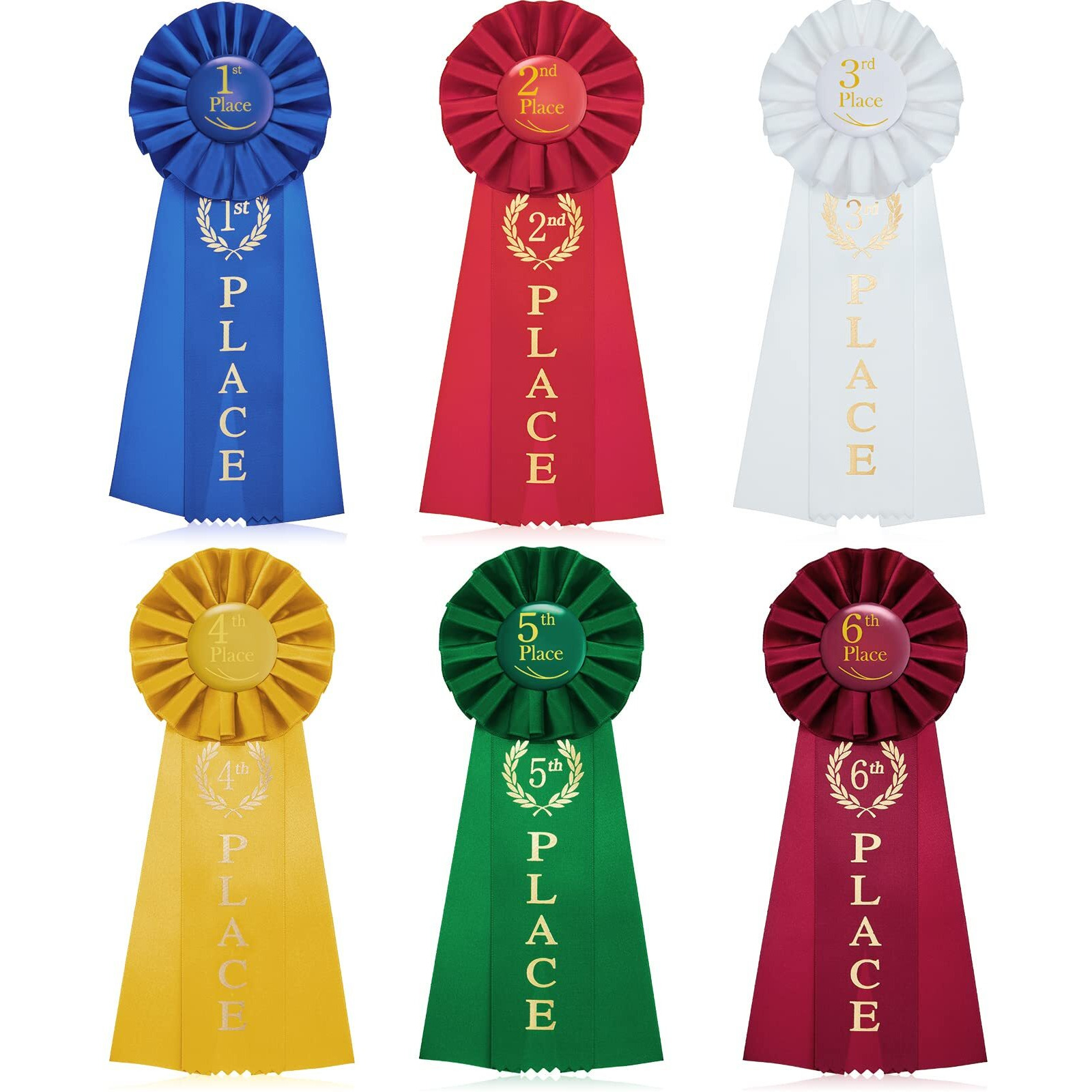 Award Ribbon Set Victory Rosette First Place Ribbon 1St, 2Nd, 3Rd, 4Th, 5Th, 6Th Place Award Contest Ribbon Multicolored Award Ribbon Winner For Competition, Sports Event, School, Contests, 6 Pack