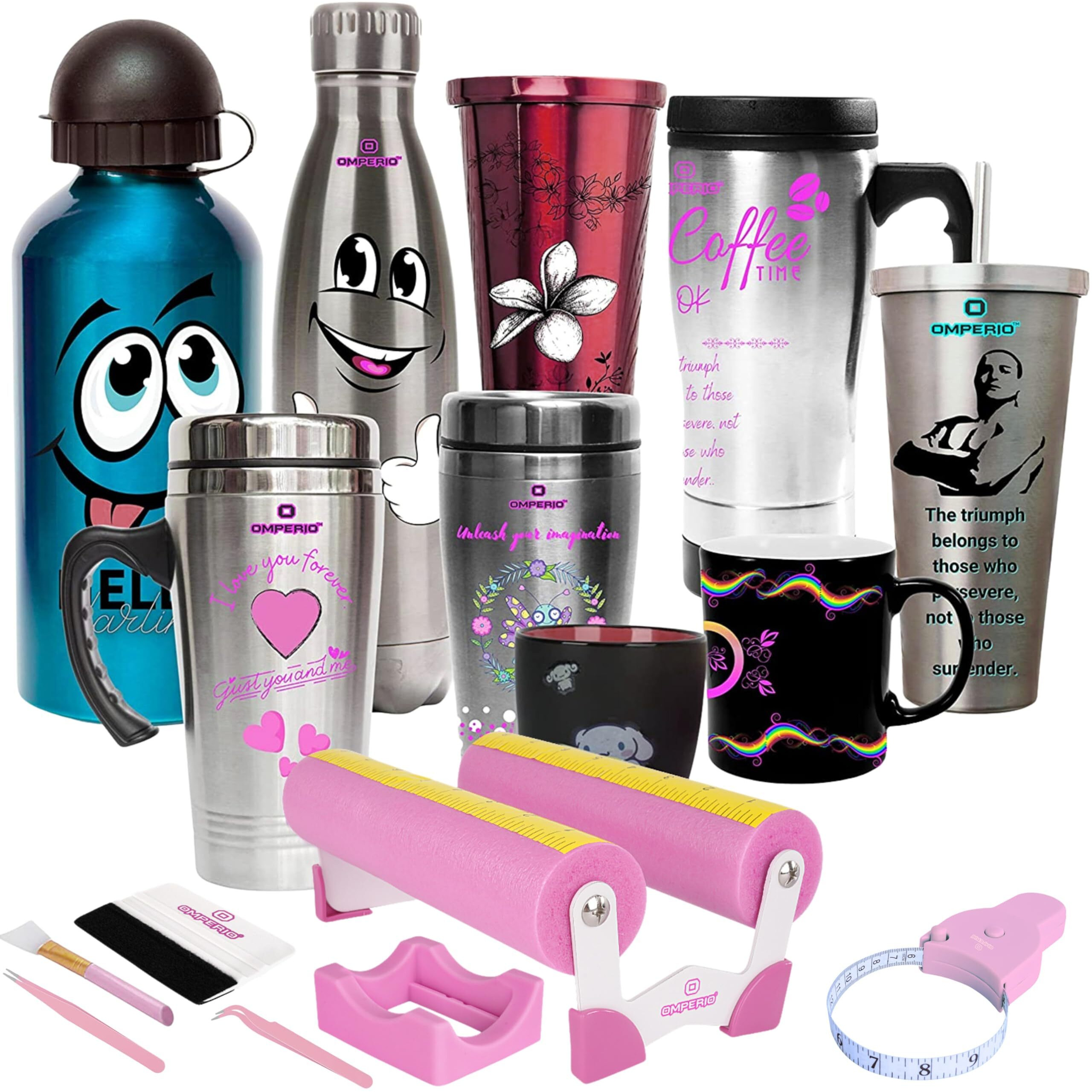 Omperio Cup Cradle For Crafting Tumbler, Cup Cradle For Tumblers With Felt Edge Squeegee To Apply Vinyl Decals With Measurements For Mugs (Pink)