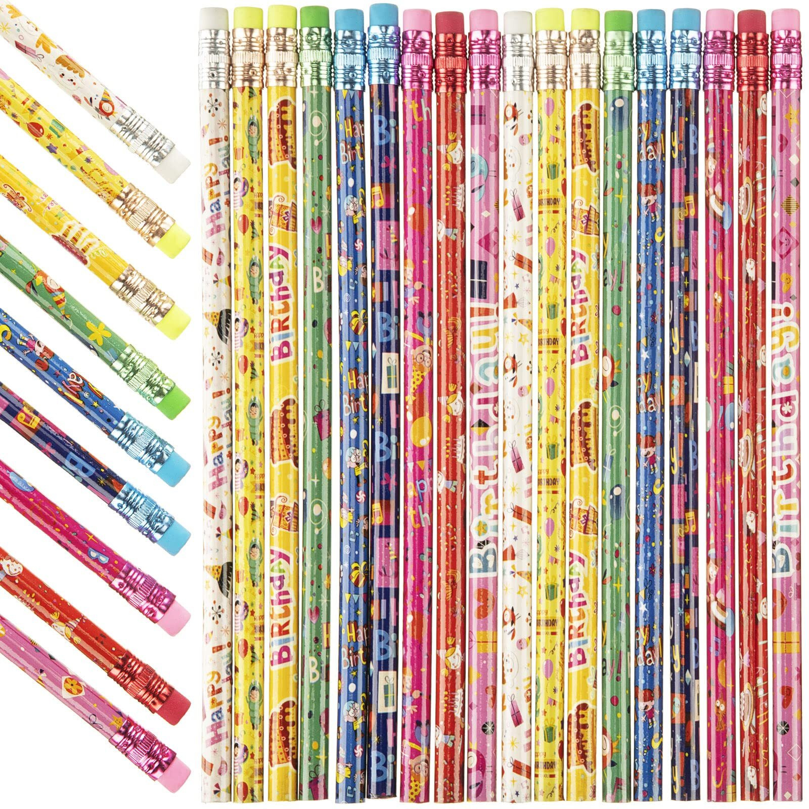 200 Pcs Happy Birthday Pencils Colorful Printed Birthday Pencils 7.5 Inch With Top Erasers Classroom Birthday Woodcase Lead Pencils For Teacher Student Reward Birthday Party Kids Gifts Supplies