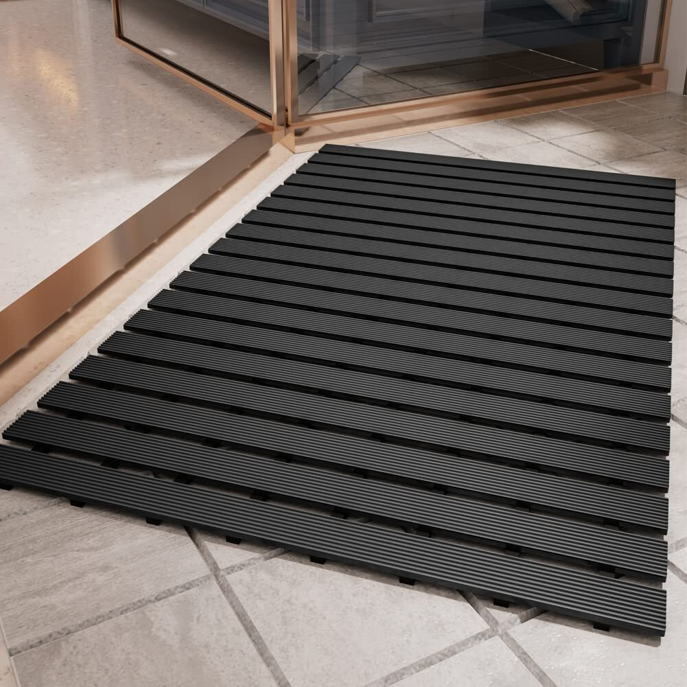 Padoor Shower-Mat Non Slip, Heavy Duty Bathtub-Mat Curlable Quick Drain Sturdy Bath Tub Mat Without Suction Cups For Indoor Outdoor Use 17X26 Inch Black