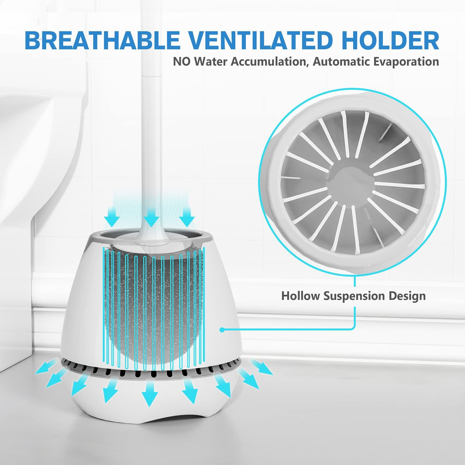 Toilet Brush And Holder, Toilet Bowl Brush With Ventilated Holder And Ergonomic Long Handle, Durable Bristles Toilet Scrubber Set For Bathroom Cleaning