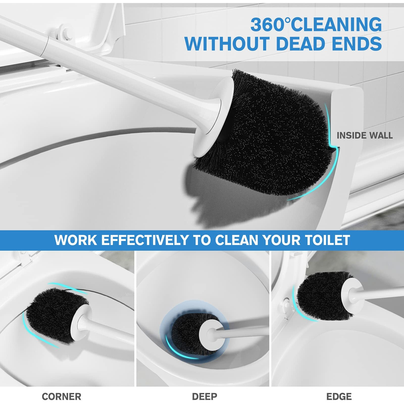 Toilet Brush And Holder, Toilet Bowl Brush With Ventilated Holder And Ergonomic Long Handle, Durable Bristles Toilet Scrubber Set For Bathroom Cleaning