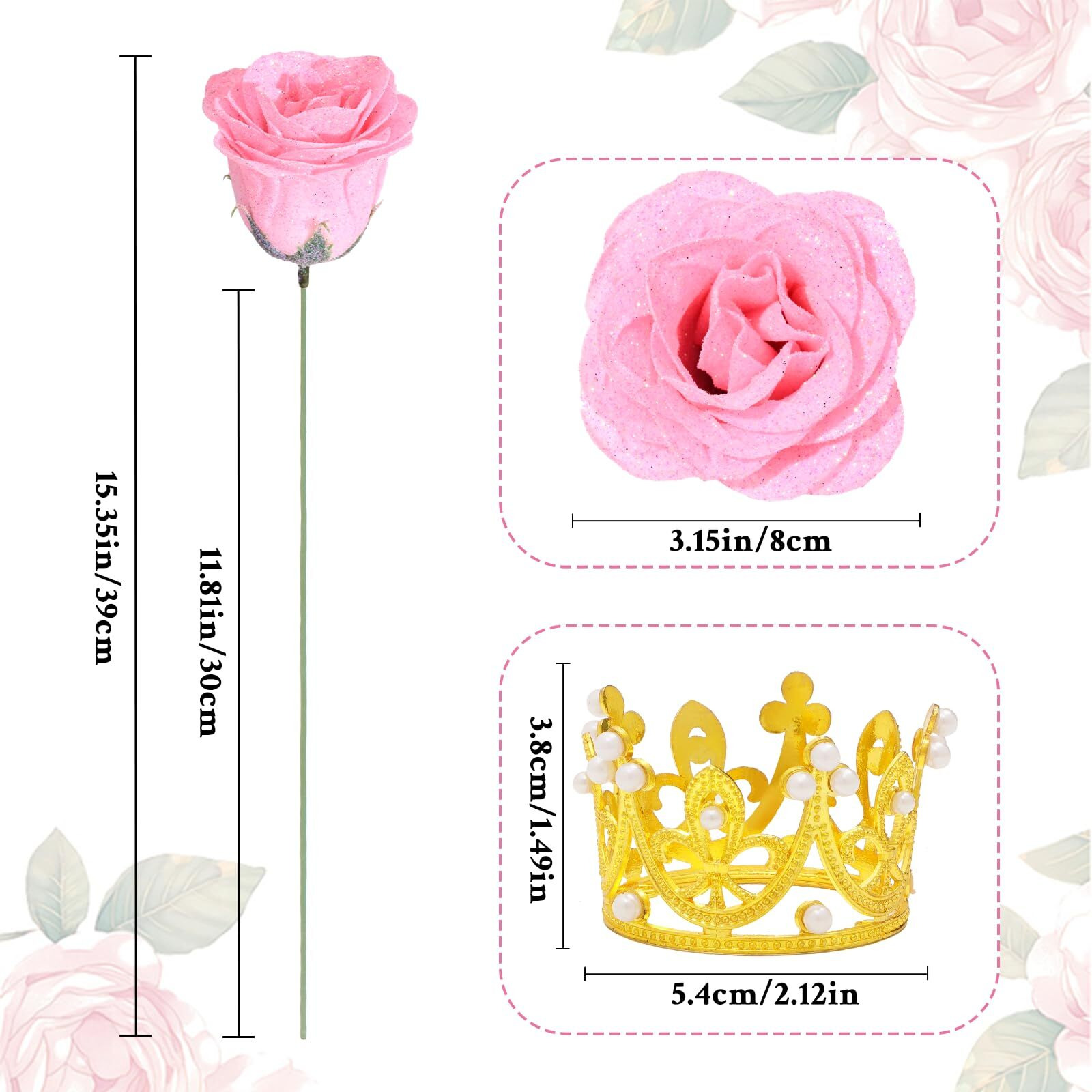 Waipfaru Pink Glitter Roses Bouquet, Diy Fake Flowers Bouquet, Everlasting Shiny Artificial Rose Bouquet For Valentine's Day, Anniversary, Engagement, Wedding, 24 Roses