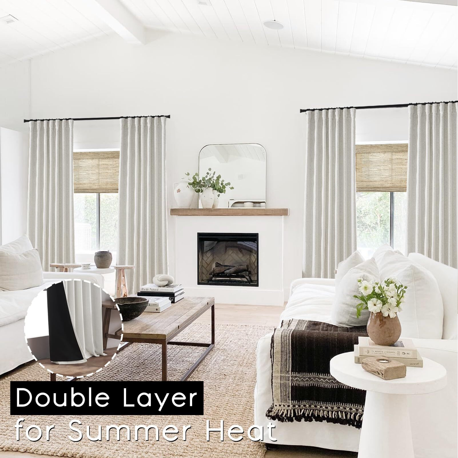 Panelsburg Cream Linen Blackout Curtains 96 Inches Long For Living Room Back Tab Pleated Black Out Room Darkening Curtain Drapes For Bedroom 96 Inch Length 2 Panel Set