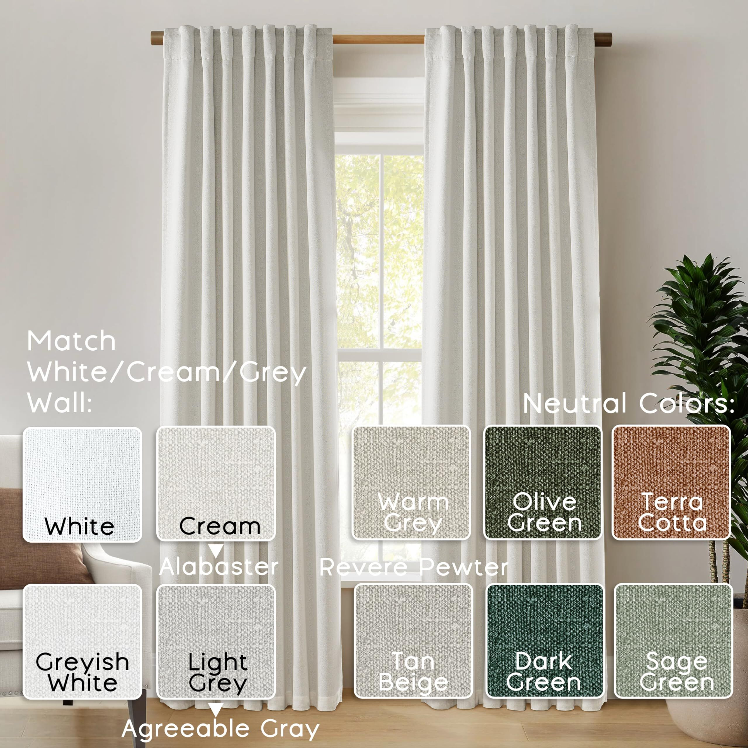 Panelsburg Cream Linen Blackout Curtains 96 Inches Long For Living Room Back Tab Pleated Black Out Room Darkening Curtain Drapes For Bedroom 96 Inch Length 2 Panel Set