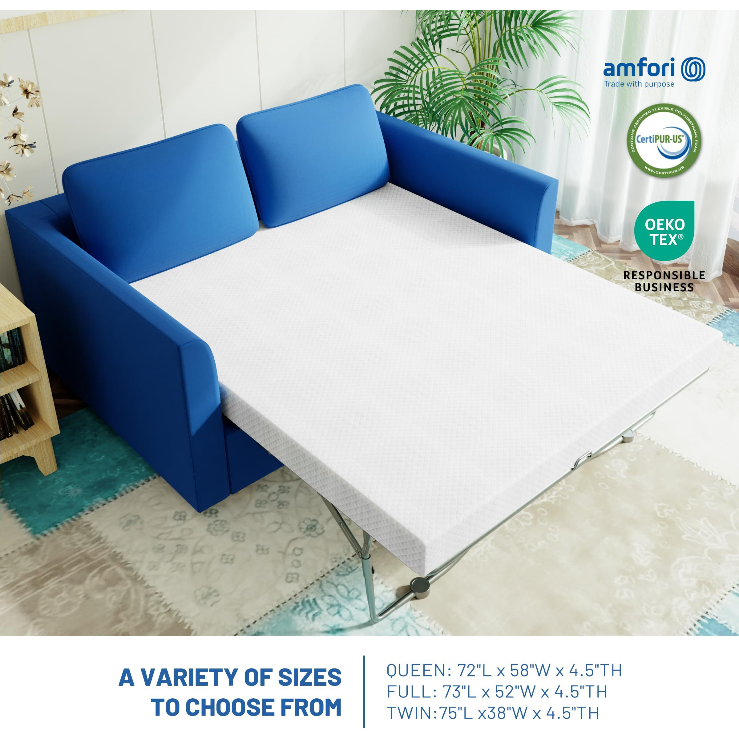 Rhyme Source 4.5 Inch Cold Gel Memory Foam Sofa Bed Mattress Replacement For Sleeper Sofa And Couch Beds Full Size Sofa Certipur-Us Certified (Sofa Not Included)