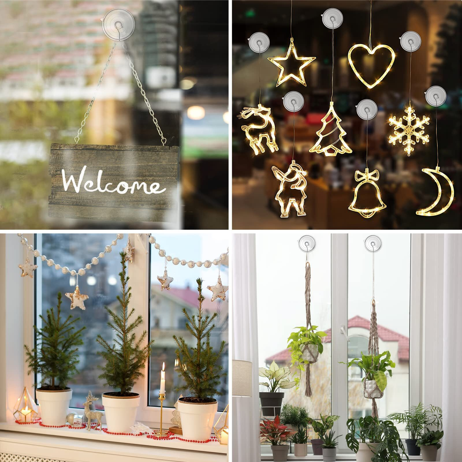 Relbro Suction Cup Hooks, 16 Pcs Clear Suction Cups With Metal Hooks Combo Set Removable Shower Window Glass Door Suction Cup Hangers For Bathroom Kitchen Wreath - 6 Large 6 Medium 4 Small