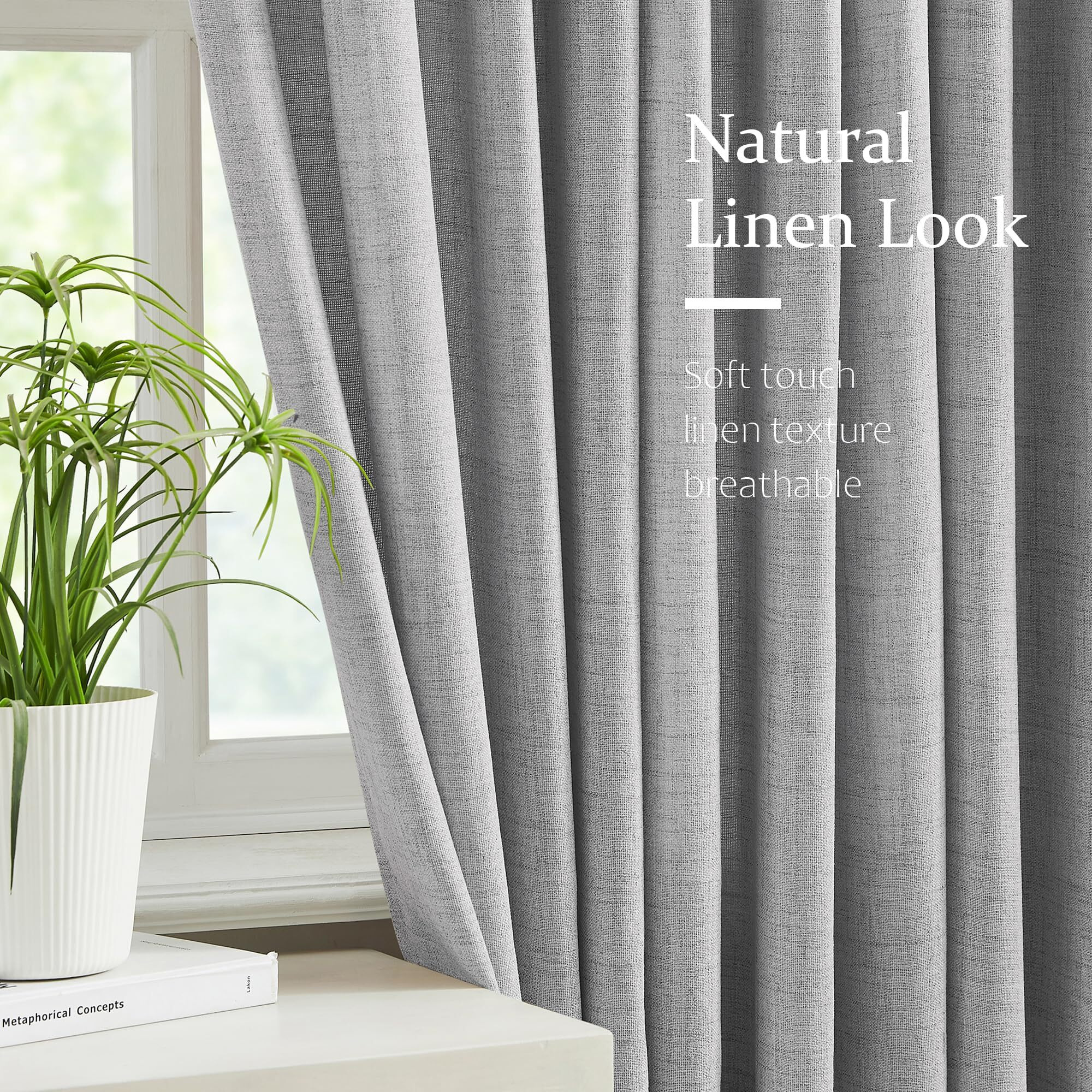 Fmfunctex Linen Pinch Pleated Curtains 96 Inches Long For Living Room, Dove Grey Semi Sheer Pleat Drapes For Bedroom With Hooks, Light Filtering Farmhouse Window Drapes 2 Panels
