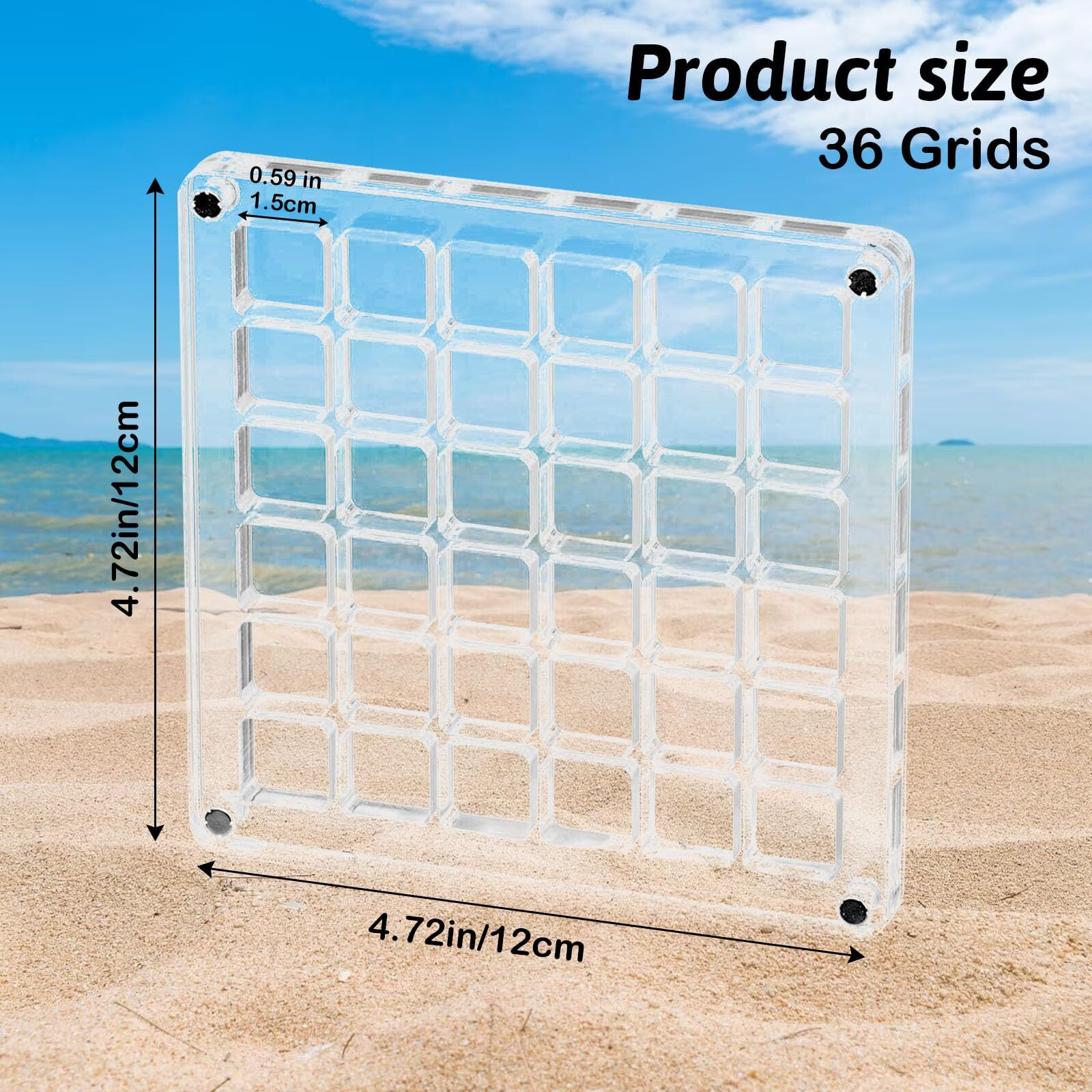 Artlunar 36 Grids Square Clear Acrylic Shadow Boxes Mini Seashell Collection Display Box Shell Display Cases