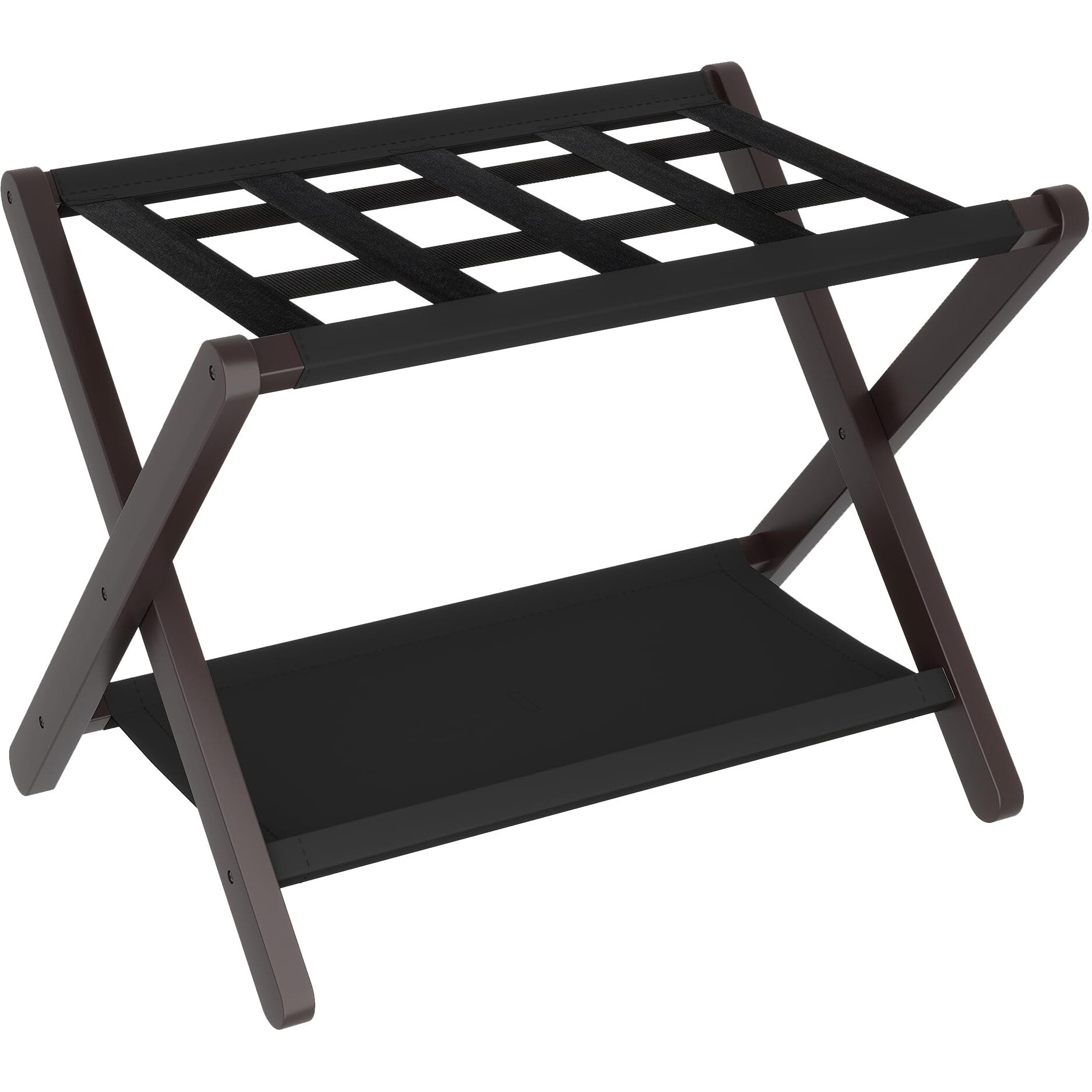 Heybly Luggage Rack, Folding Suitcase Stand With Storage Shelf, Heavy-Duty Luggage Holder For Guest Room Bedroom Hotel, Holds Up To 141 Lb, Black, Hlr010Z1