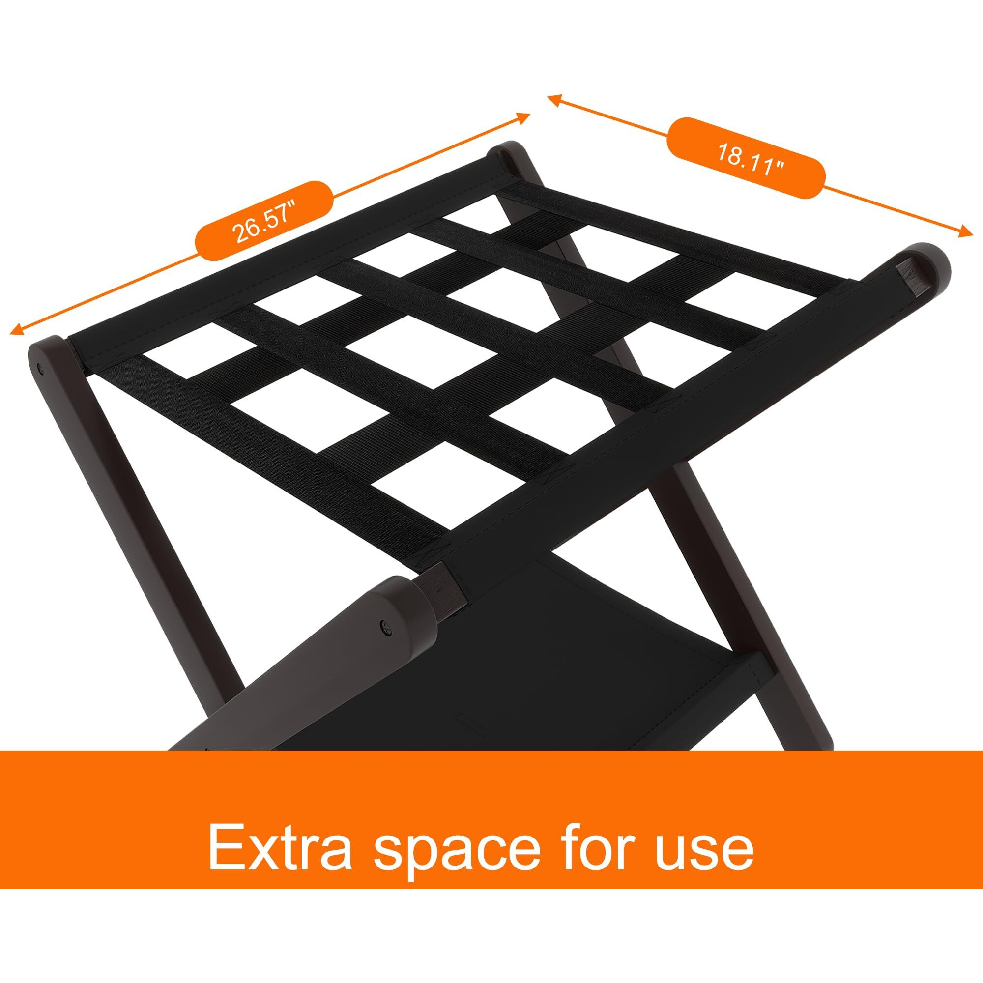 Heybly Luggage Rack, Folding Suitcase Stand With Storage Shelf, Heavy-Duty Luggage Holder For Guest Room Bedroom Hotel, Holds Up To 141 Lb, Black, Hlr010Z1