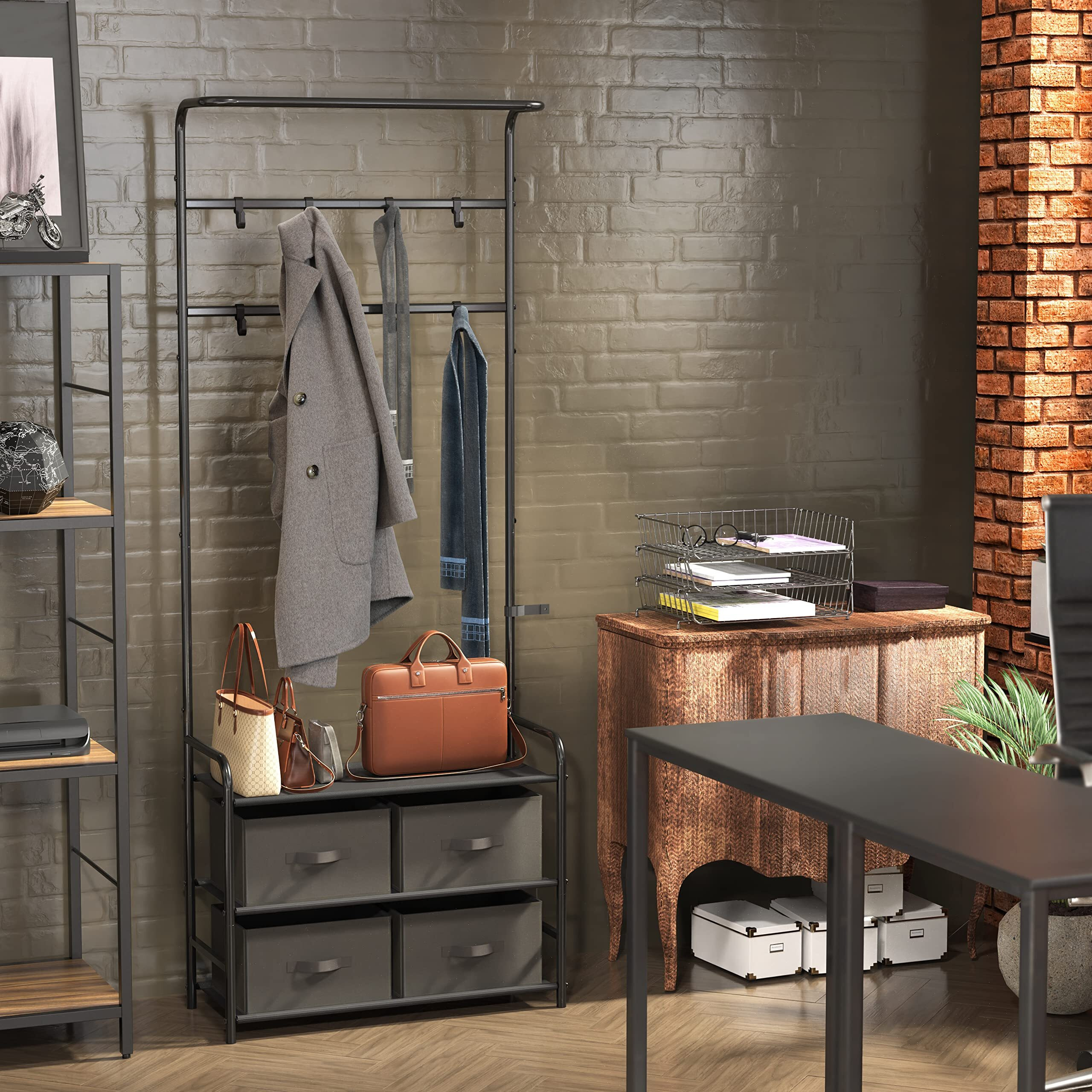 Simple Houseware Coat Rack With Storage Shelf, Black