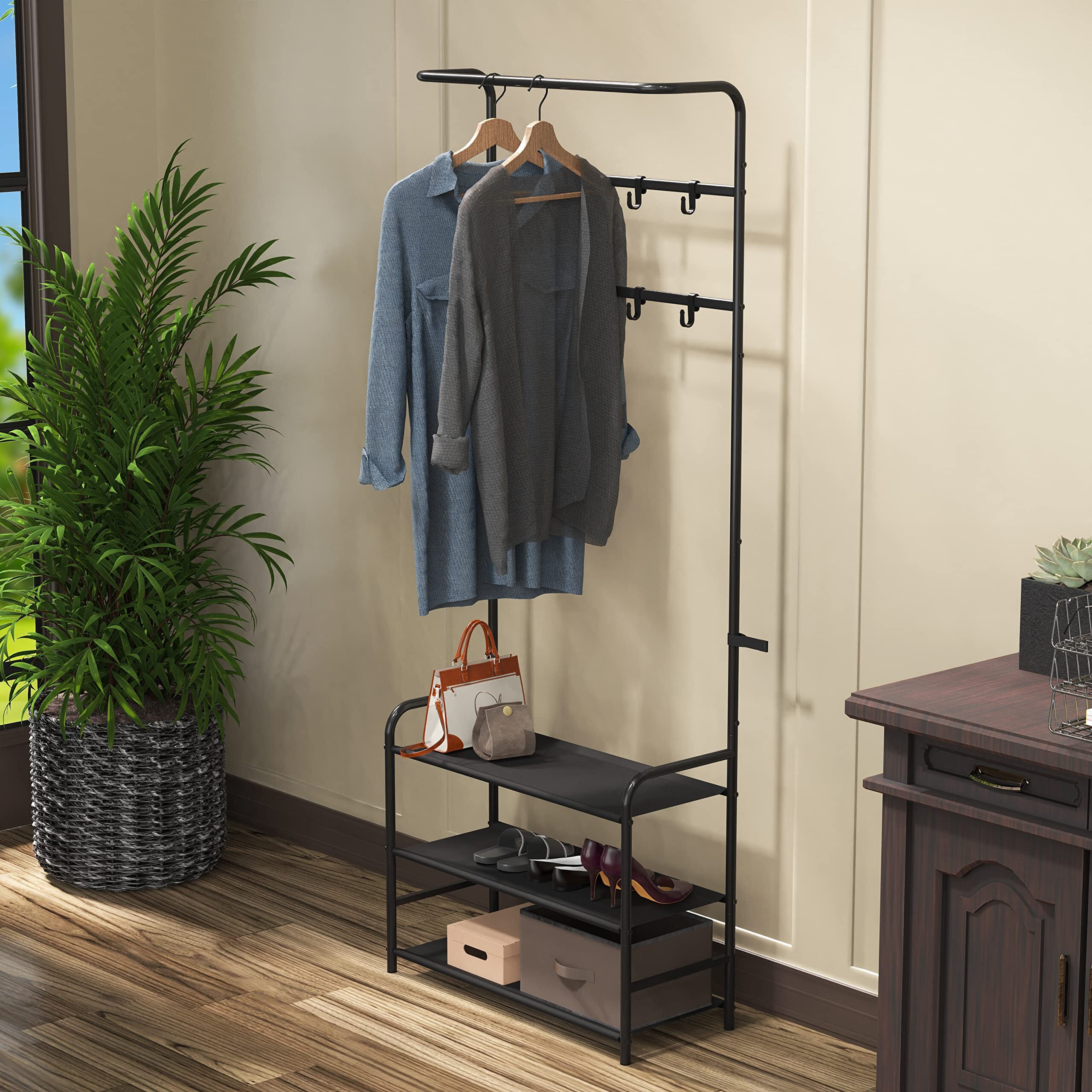 Simple Houseware Coat Rack With Storage Shelf, Black