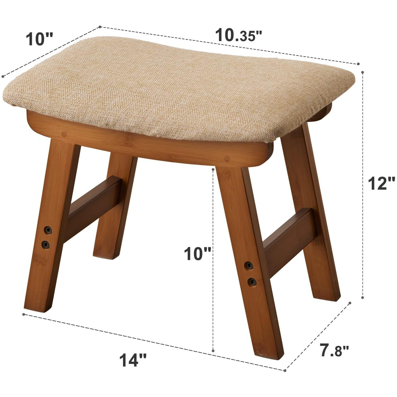 Foot Stool,Ottoman And Footstool,Small Sofa Foot Rest,Bamboo Foot Stool Under Desk,Extra Seating For Living Room, Bedroom And Kitchen (Brown Stool Legs - Beige Surface)