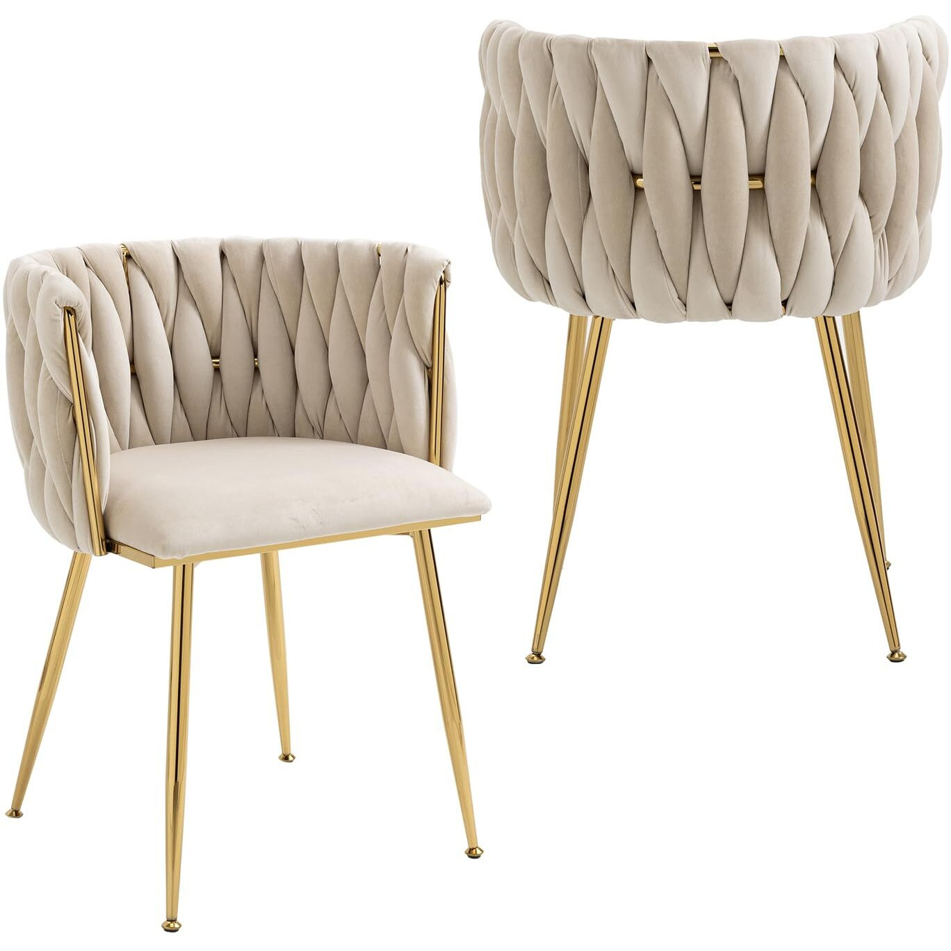 Nrizc Velvet Dining Chairs Set Of 2, Woven Upholstered Dining Chairs With Gold Metal Legs, Modern Accent Chairs For Living Room, Dining Room, Kitchen