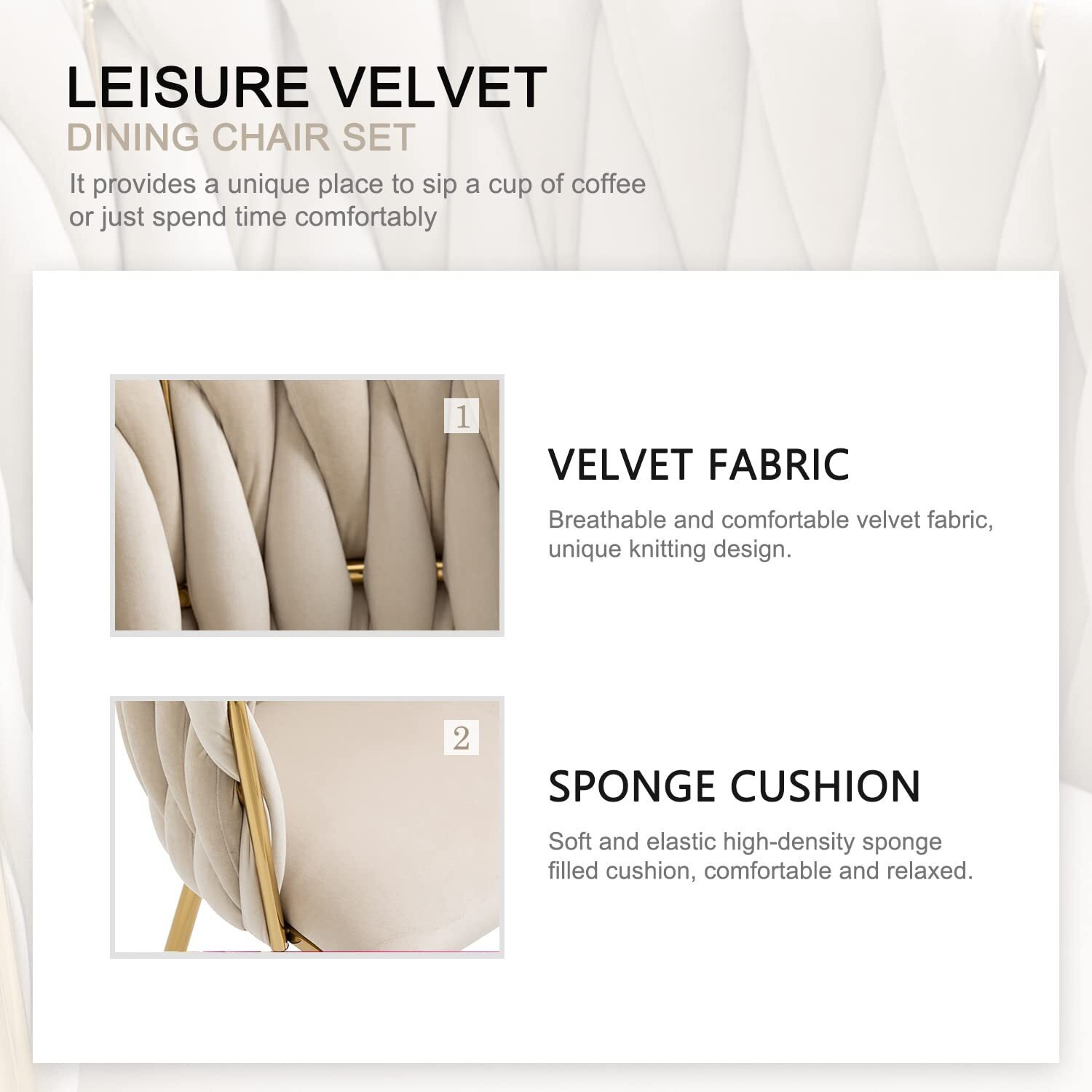 Nrizc Velvet Dining Chairs Set Of 2, Woven Upholstered Dining Chairs With Gold Metal Legs, Modern Accent Chairs For Living Room, Dining Room, Kitchen