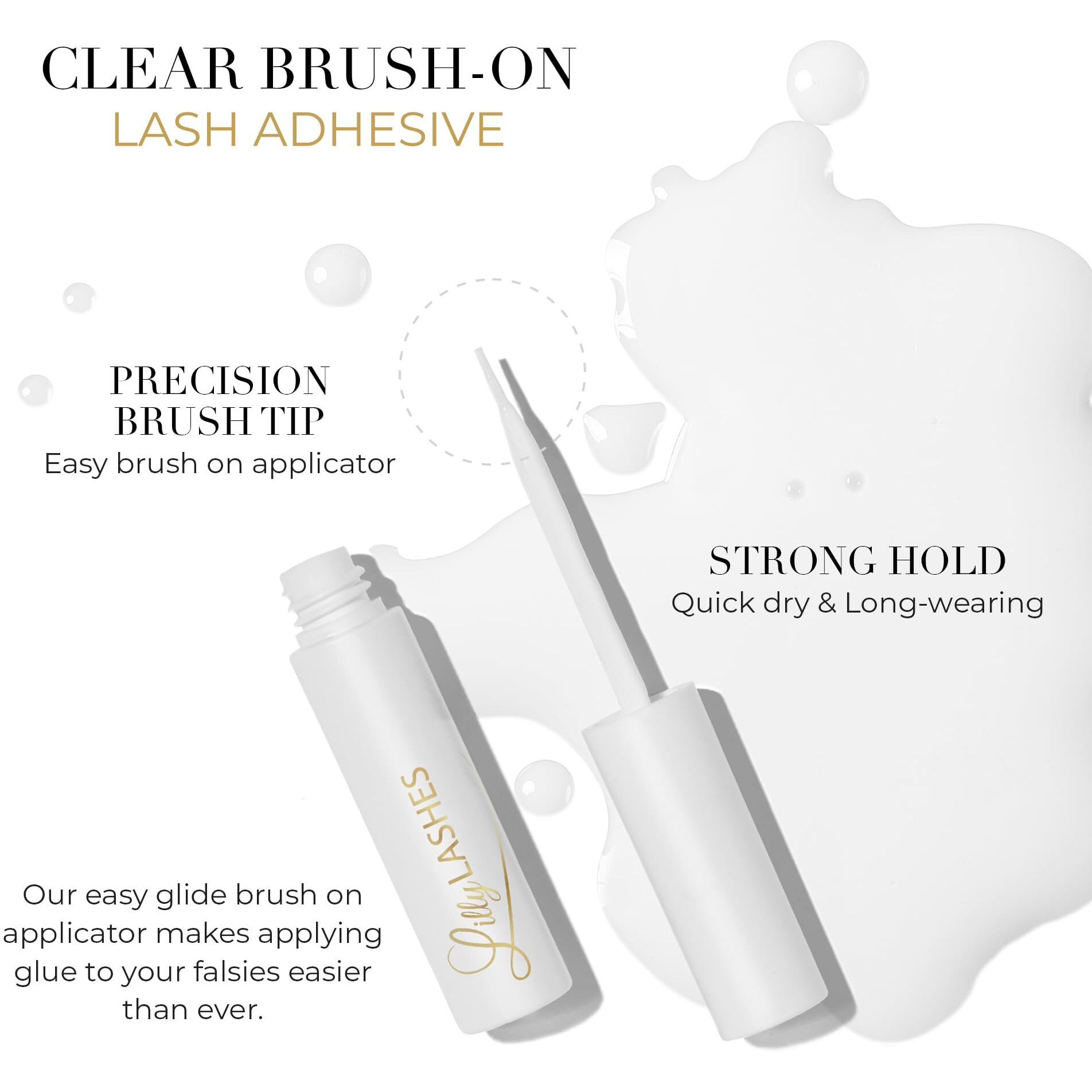 Lilly Lashes Clear Eyelash Glue, Brush On Lash Glue For False Eyelashes, Eyelash Extension Glue For Fake Eyelashes And Natural, Wispy Lashes, Clear Glue Lash Brush, Latex Free Lash Supplies