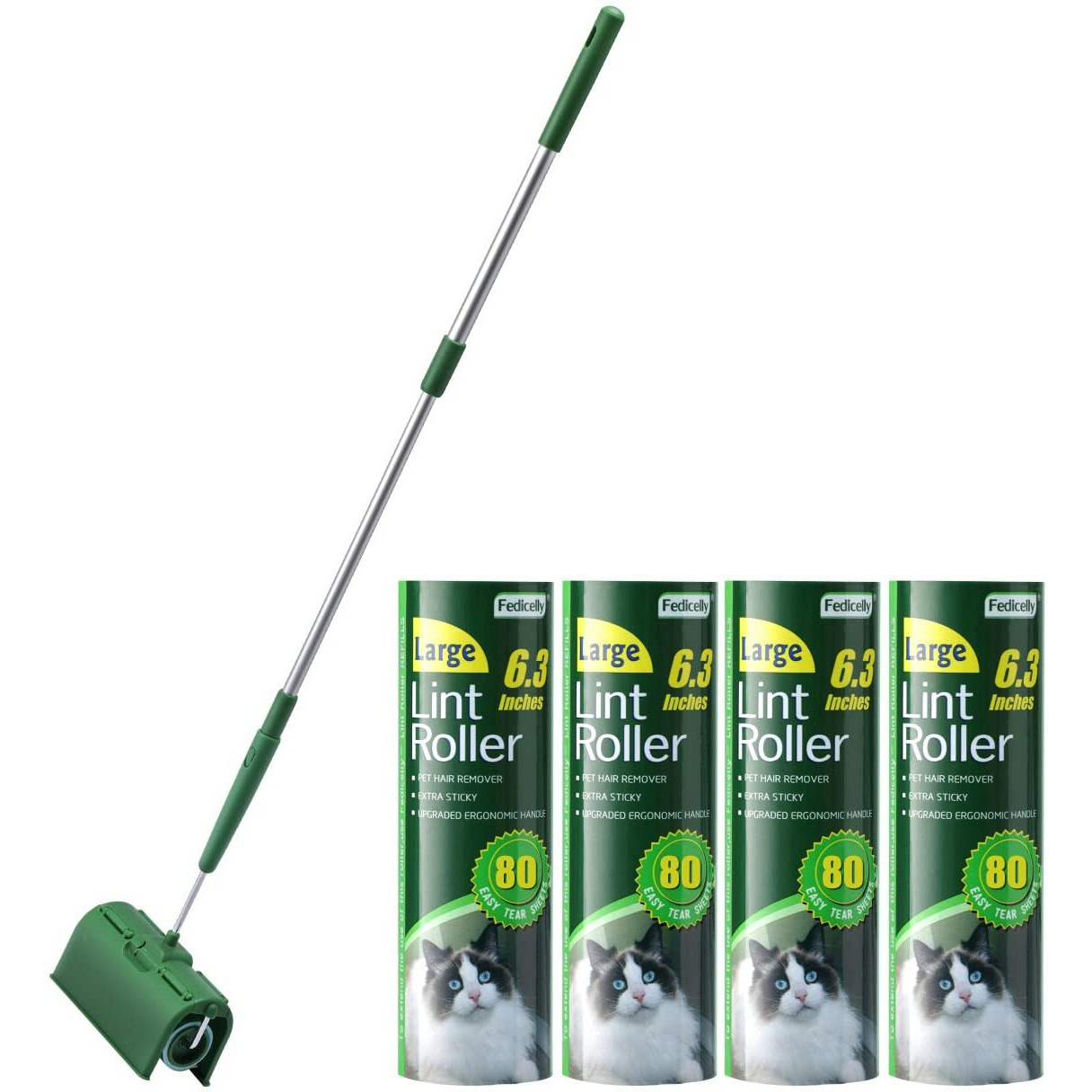 Fedicelly Large Lint Rollers Pet Hair Extra Sticky Floor, Cat Dog Hair Remover Laundry Clothes Carpet Furniture,6.3 Inches Wider With 320 Sheets Giant Lint Remover Brush For Couch With Long Handle